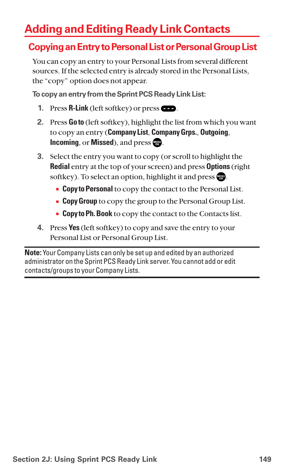 Adding and editing ready link contacts | Sanyo MM-7400 User Manual | Page 162 / 326