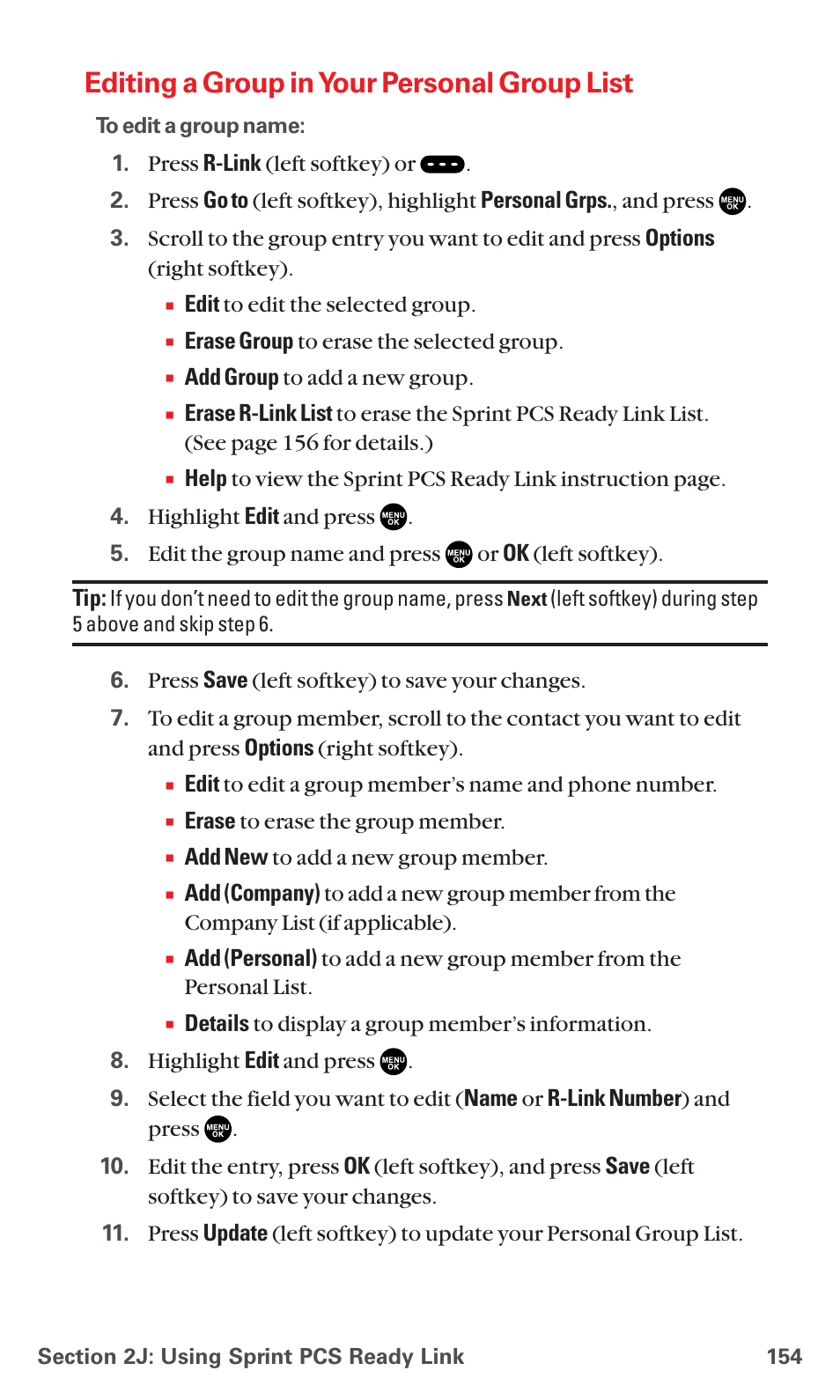 Editing a group in your personal group list | Sanyo MM-7400 User Manual | Page 167 / 326