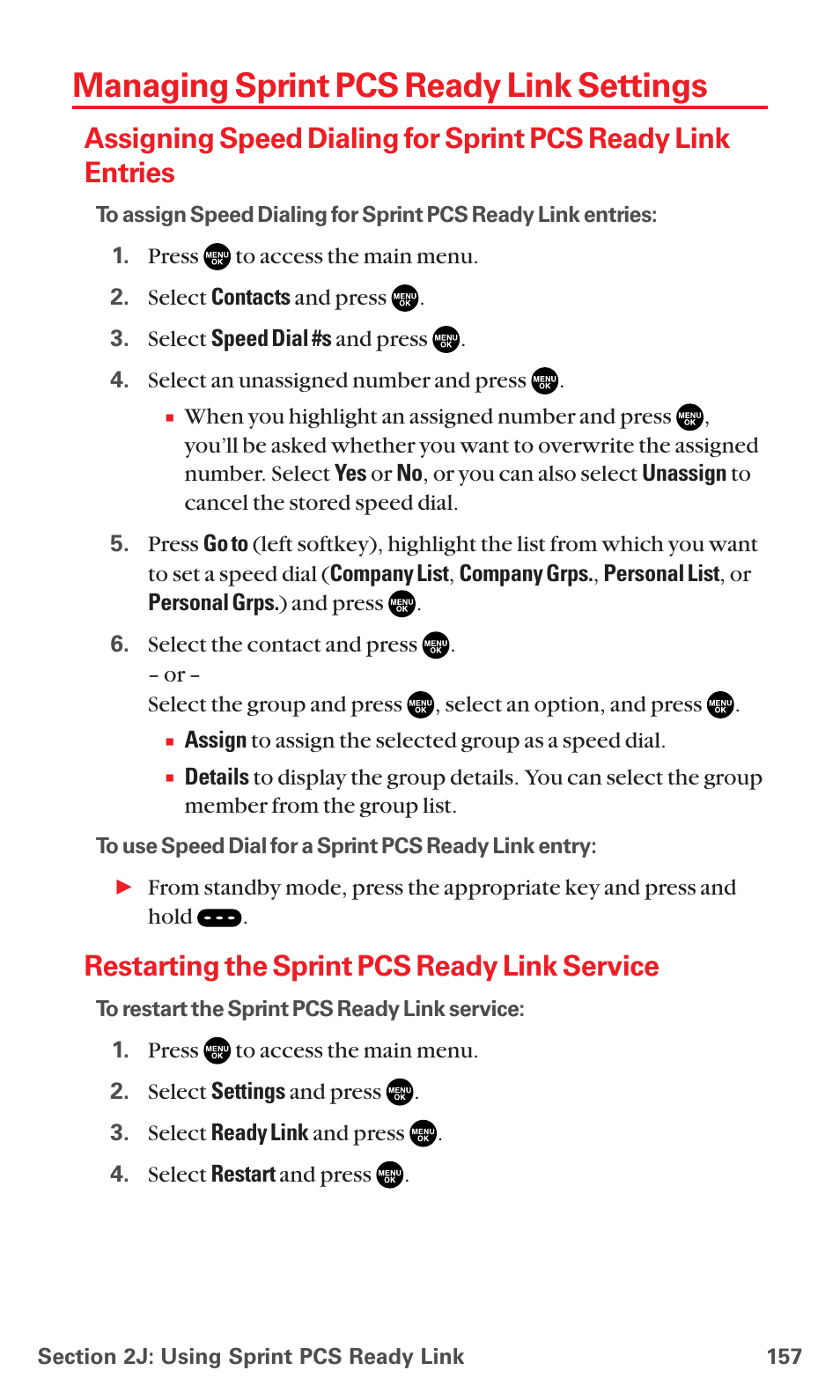 Managing sprint pcs ready link settings, Restarting the sprint pcs ready link service | Sanyo MM-7400 User Manual | Page 170 / 326