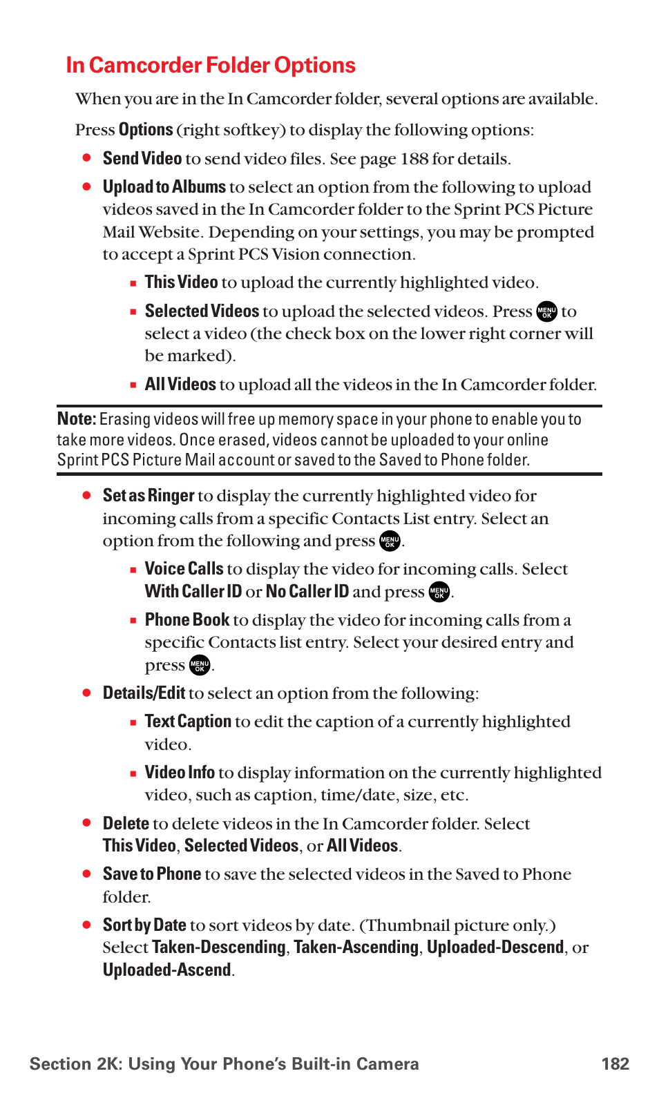 In camcorder folder options | Sanyo MM-7400 User Manual | Page 195 / 326
