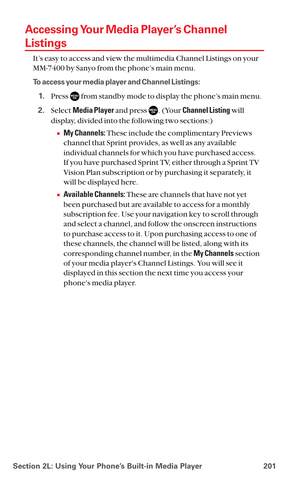Accessing your media player’s channel listings | Sanyo MM-7400 User Manual | Page 214 / 326