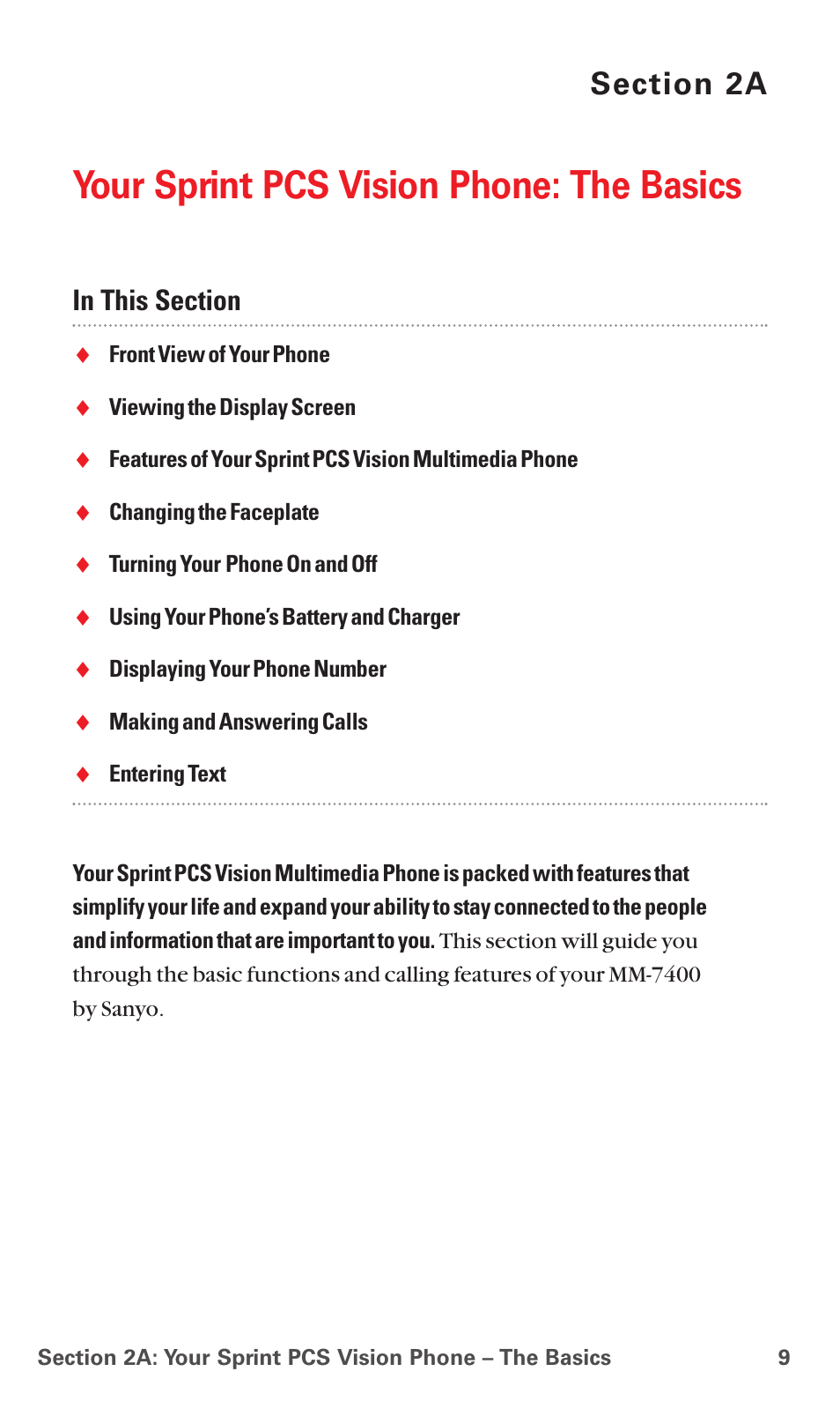 2a. your sprint pcs vision phone: the basics, Your sprint pcs vision phone: the basics | Sanyo MM-7400 User Manual | Page 22 / 326