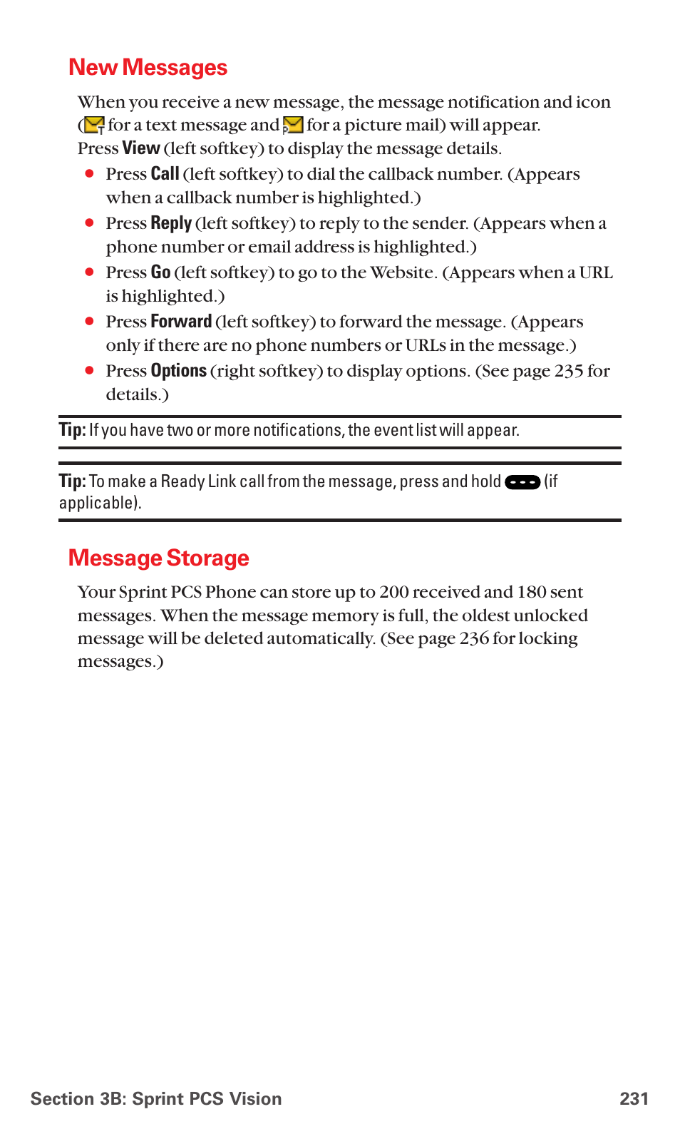 New messages, Message storage | Sanyo MM-7400 User Manual | Page 244 / 326
