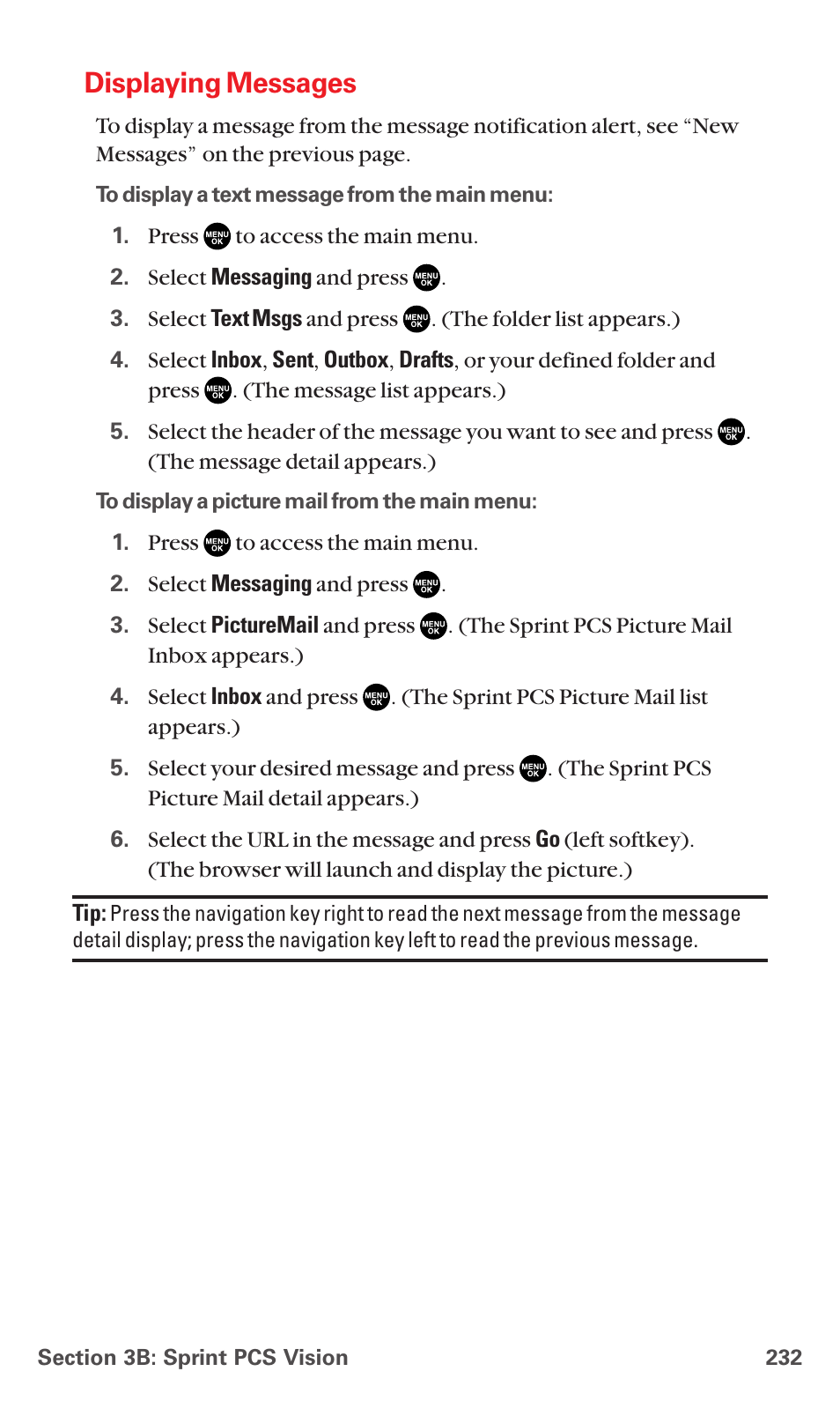 Displaying messages | Sanyo MM-7400 User Manual | Page 245 / 326