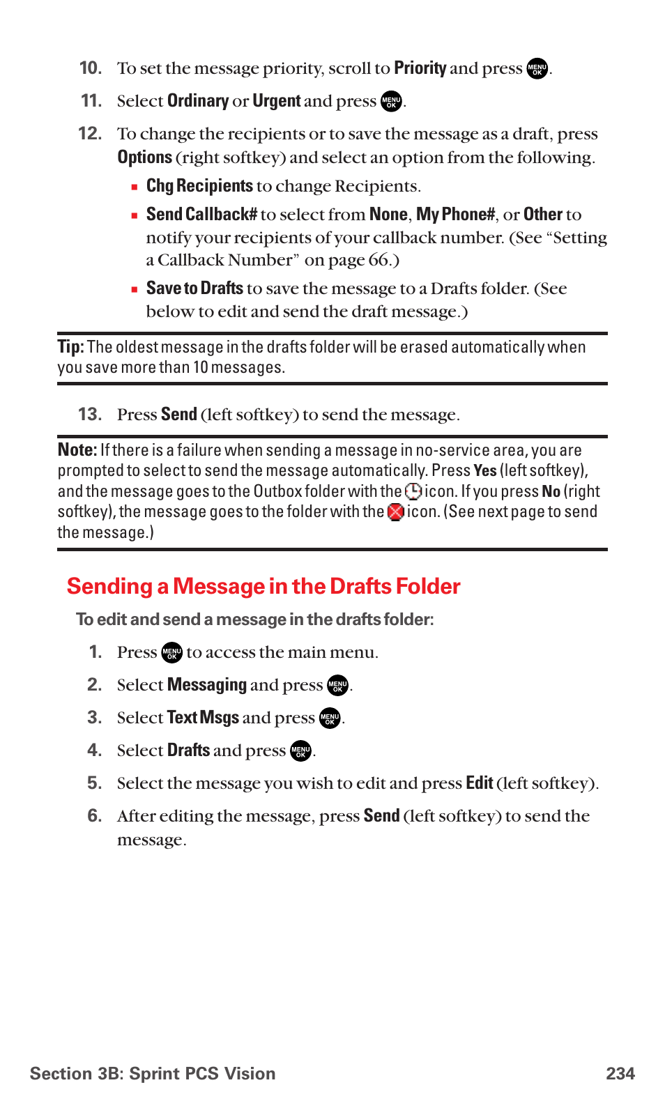 Sending a message in the drafts folder | Sanyo MM-7400 User Manual | Page 247 / 326