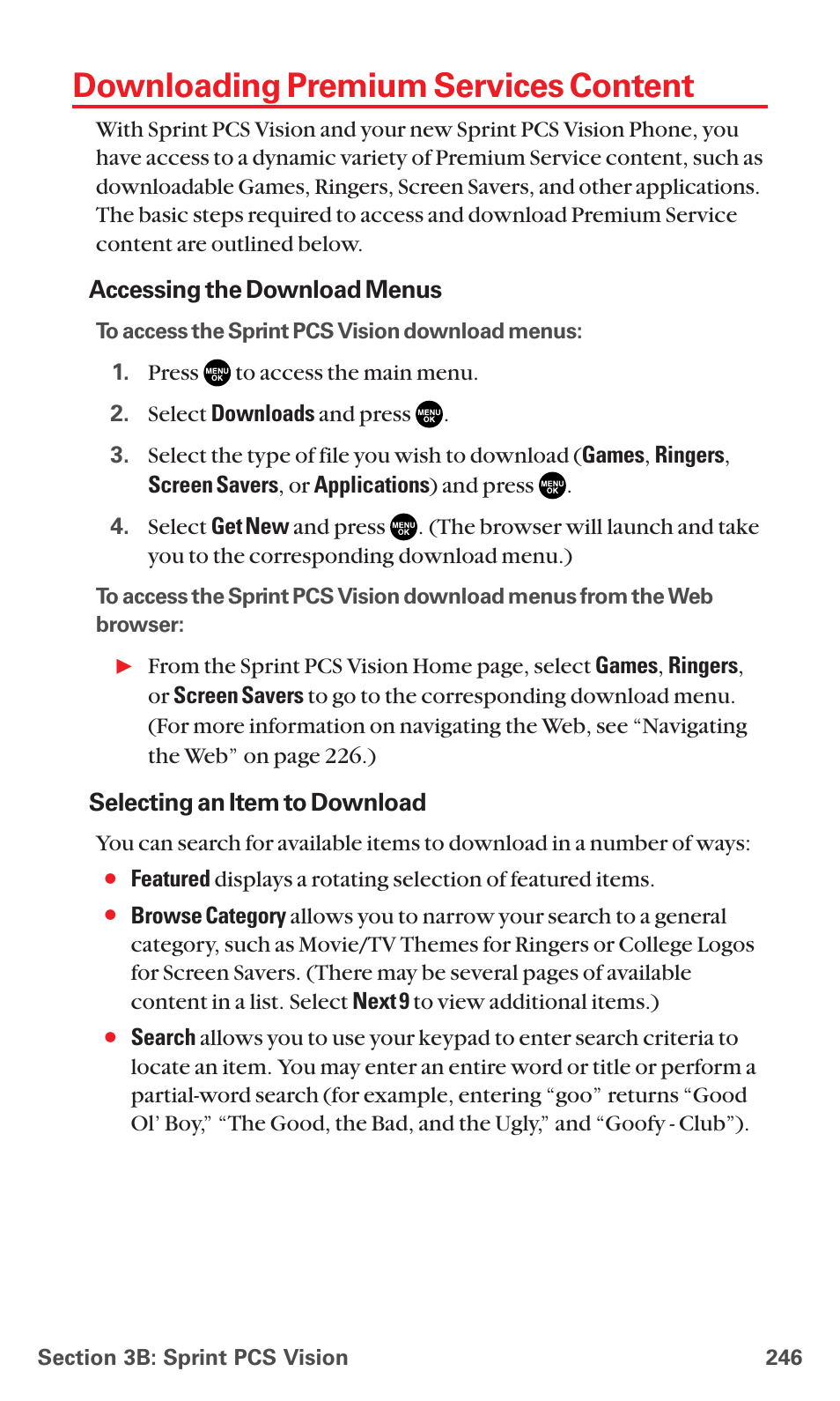 Downloading premium services content | Sanyo MM-7400 User Manual | Page 259 / 326