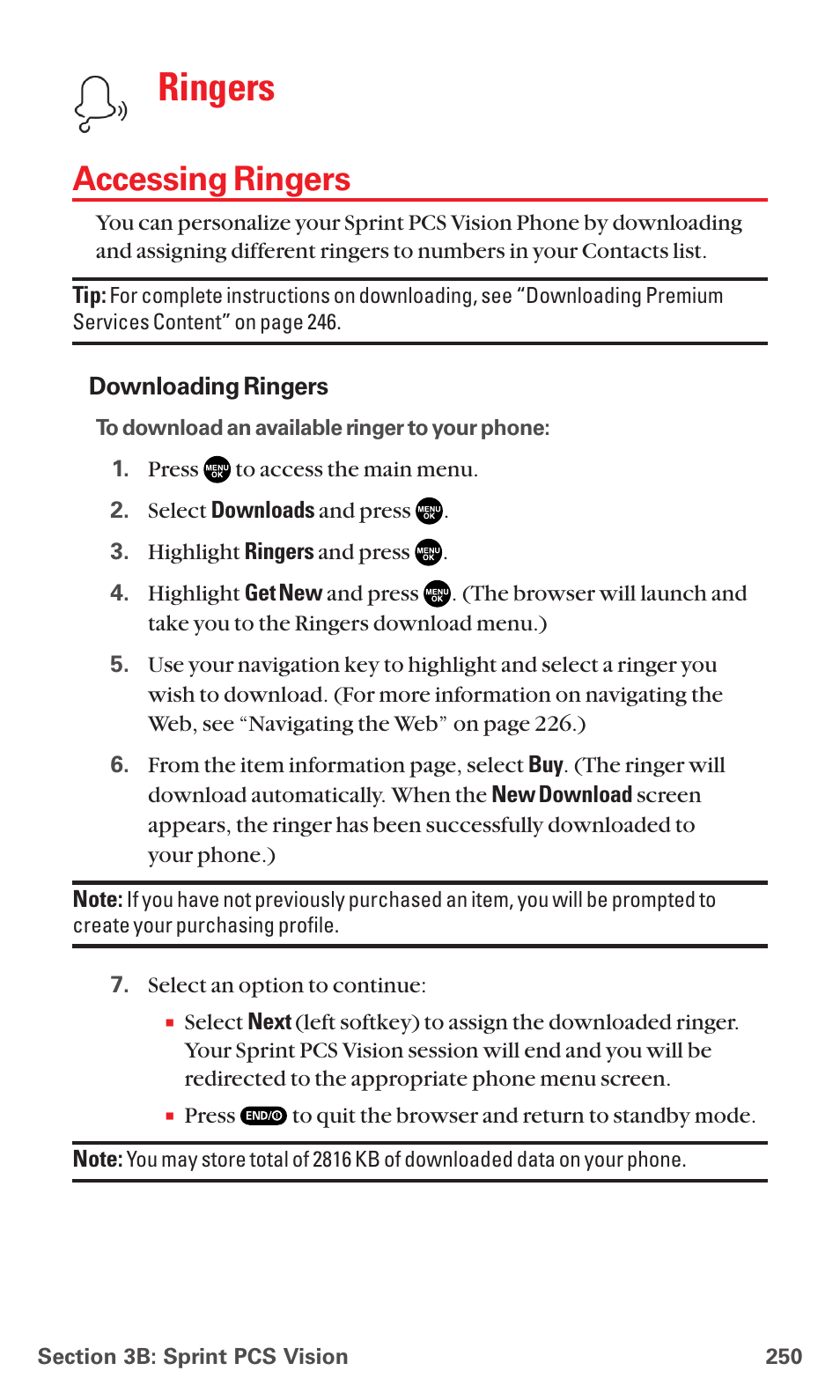 Accessing ringers, Ringers | Sanyo MM-7400 User Manual | Page 263 / 326