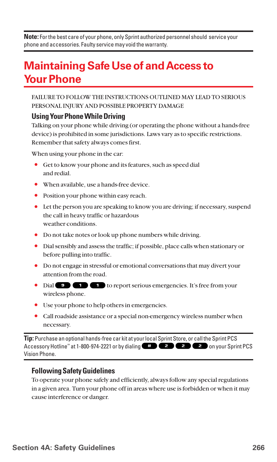 Maintaining safe use of and access to your phone, Using your phone while driving, Following safety guidelines | Sanyo MM-7400 User Manual | Page 279 / 326