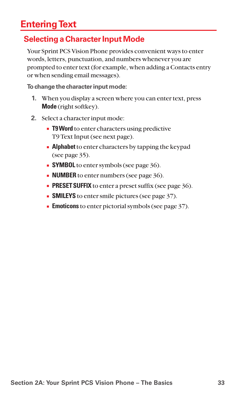 Entering text, Selecting a character input mode | Sanyo MM-7400 User Manual | Page 46 / 326