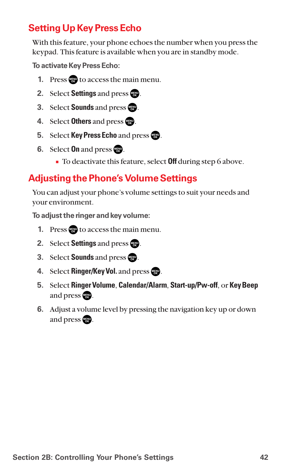 Setting up key press echo, Adjusting the phone’s volume settings | Sanyo MM-7400 User Manual | Page 55 / 326