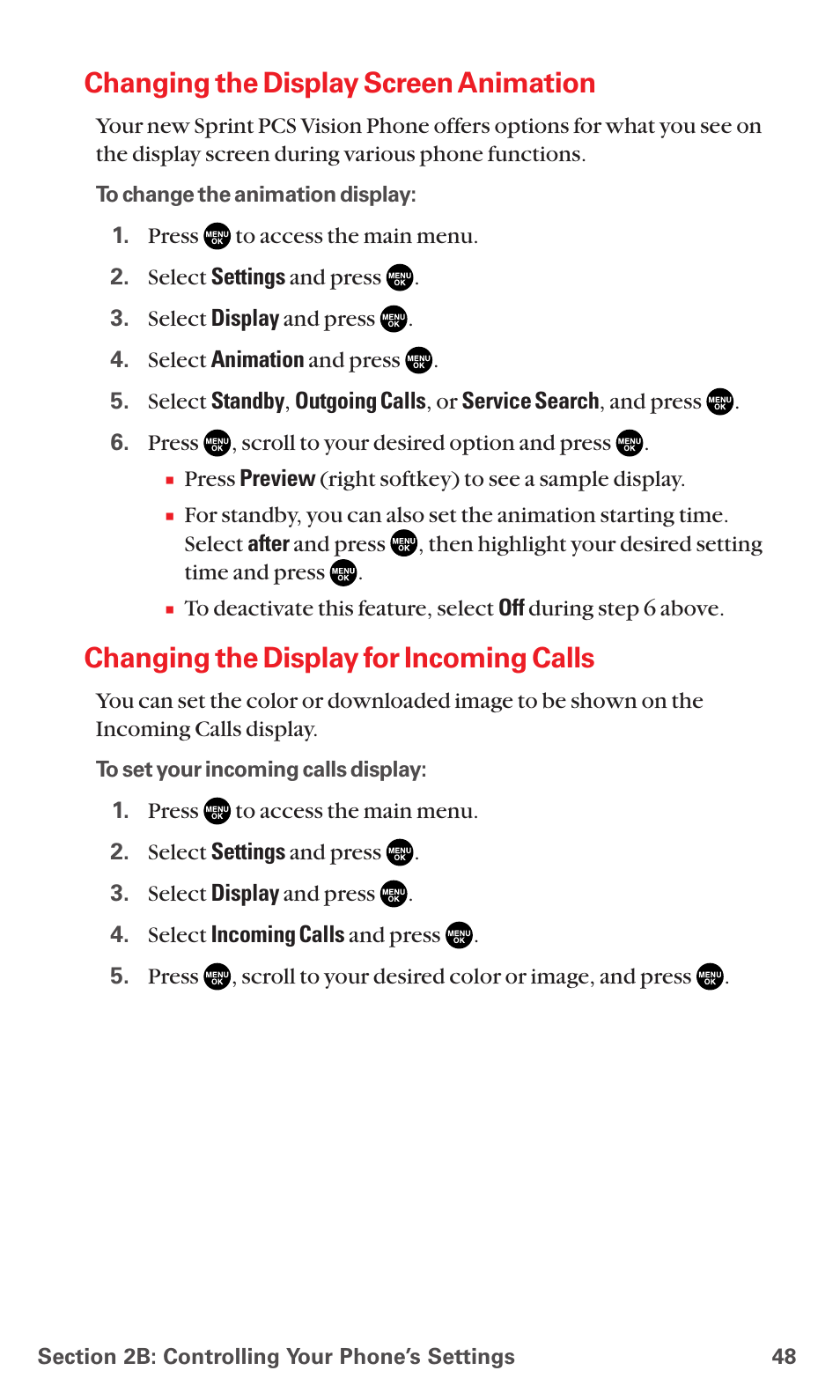 Changing the display screen animation, Changing the display for incoming calls | Sanyo MM-7400 User Manual | Page 61 / 326