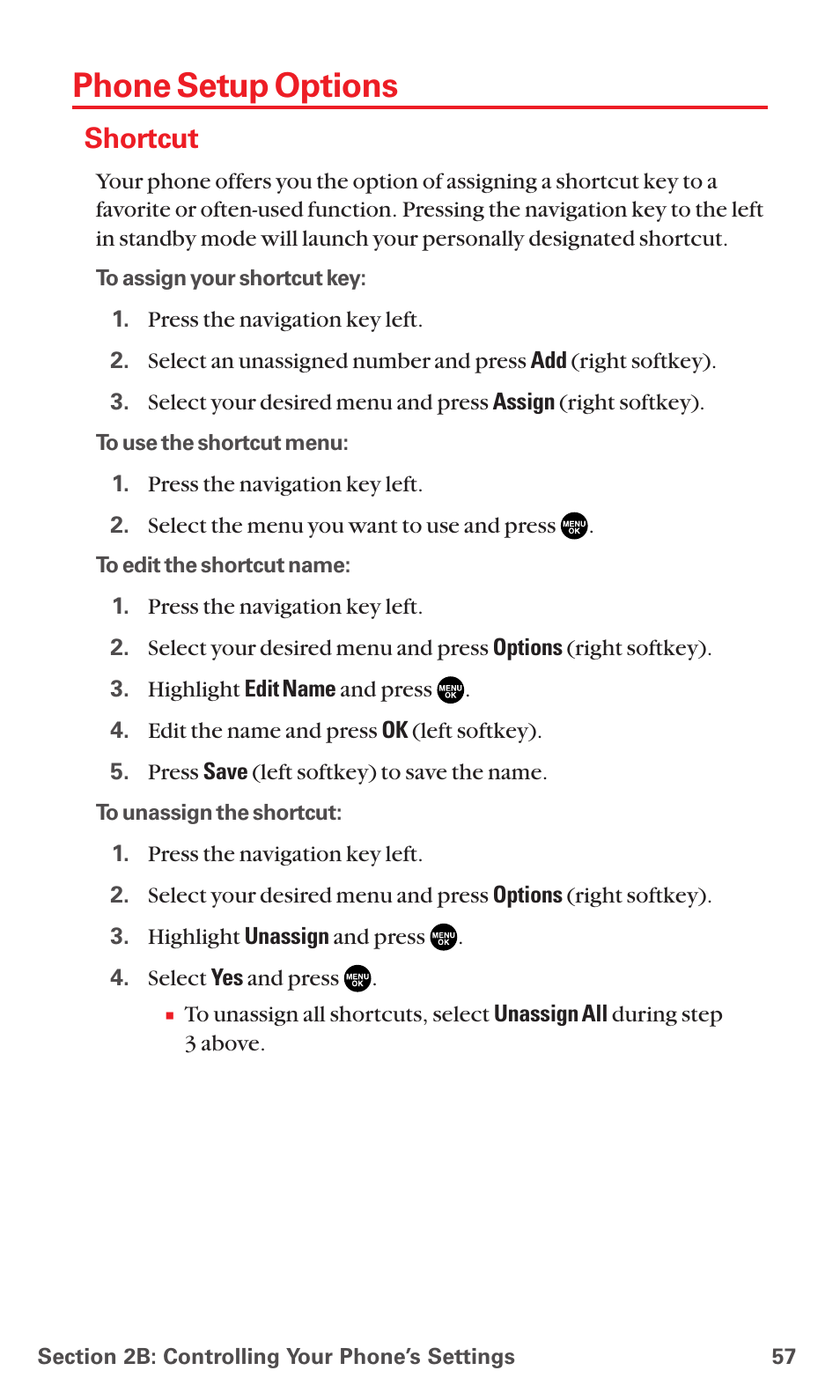 Phone setup options, Shortcut | Sanyo MM-7400 User Manual | Page 70 / 326