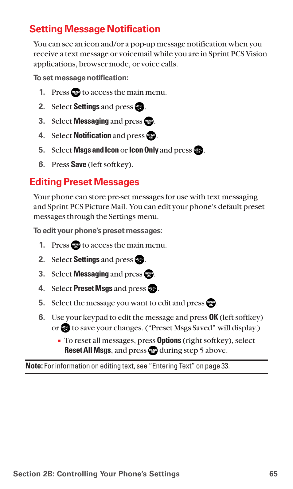 Setting message notification, Editing preset messages | Sanyo MM-7400 User Manual | Page 78 / 326