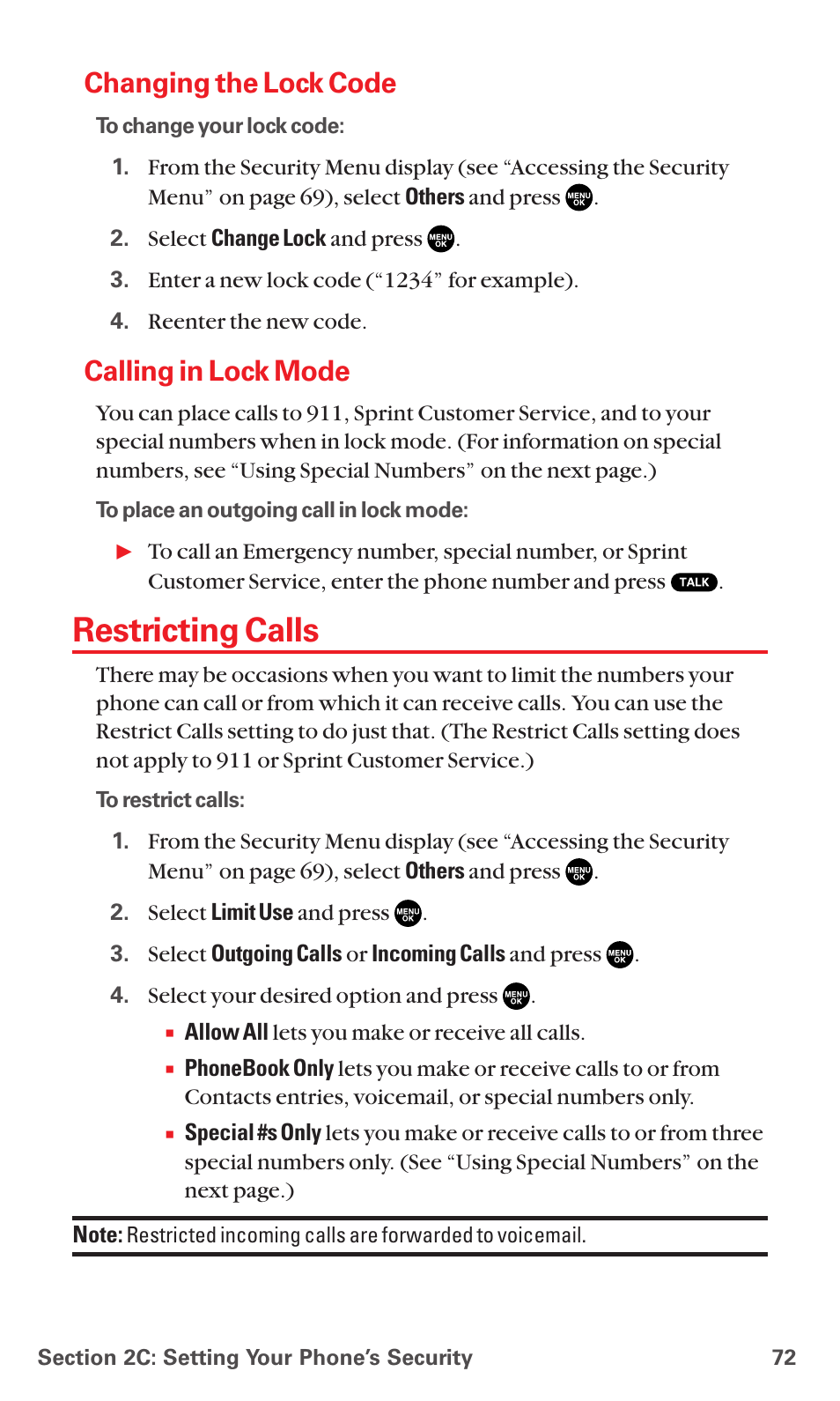 Changing the lock code, Calling in lock mode, Restricting calls | Sanyo MM-7400 User Manual | Page 85 / 326