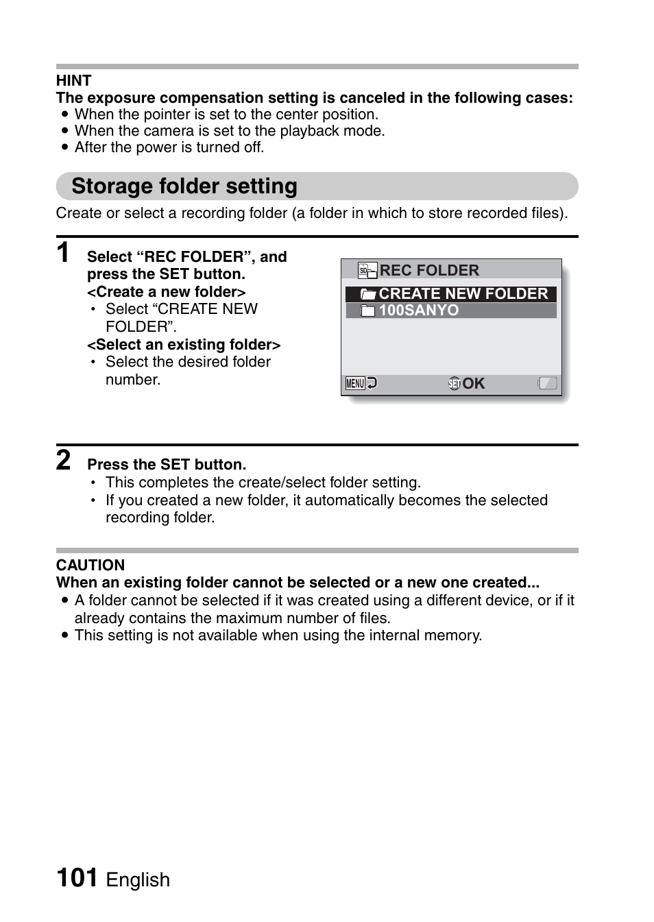 Storage folder setting, English | Sanyo XACTI VPC-GH3GX User Manual | Page 110 / 204