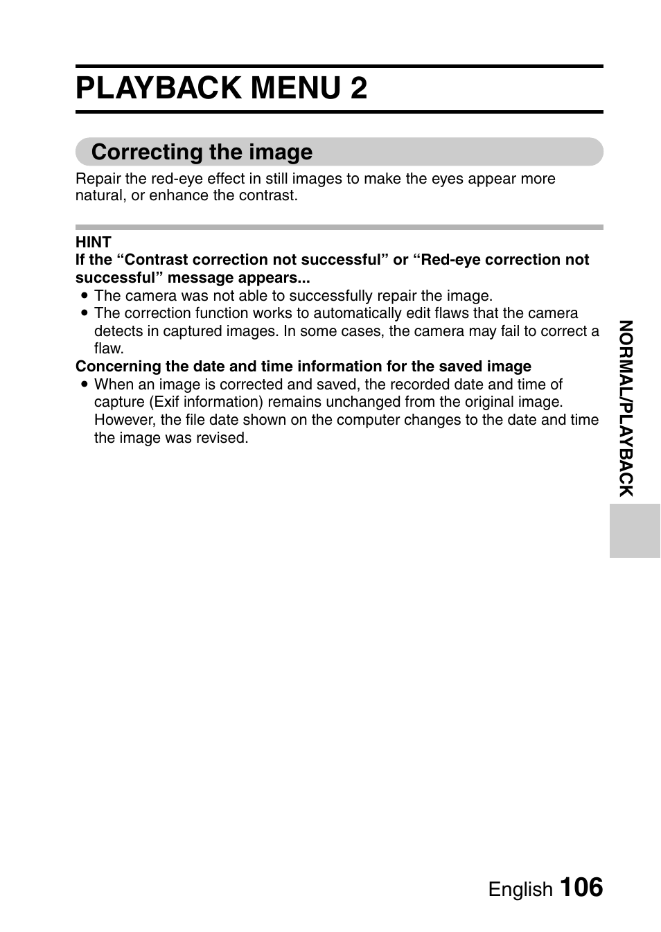 Playback menu 2, Correcting the image | Sanyo XACTI VPC-GH3GX User Manual | Page 115 / 204