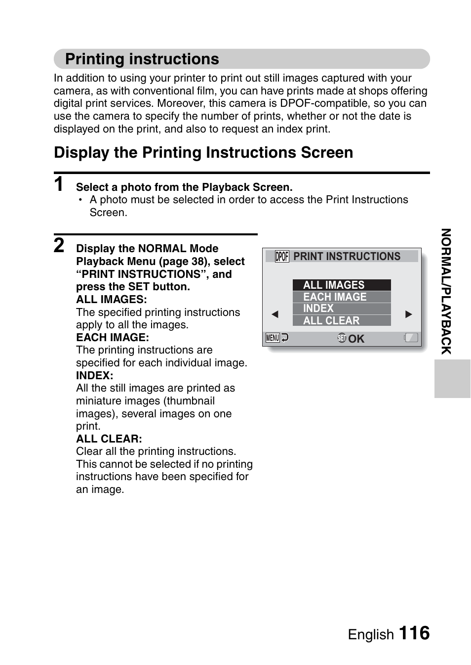 Printing instructions, Display the printing instructions screen | Sanyo XACTI VPC-GH3GX User Manual | Page 125 / 204