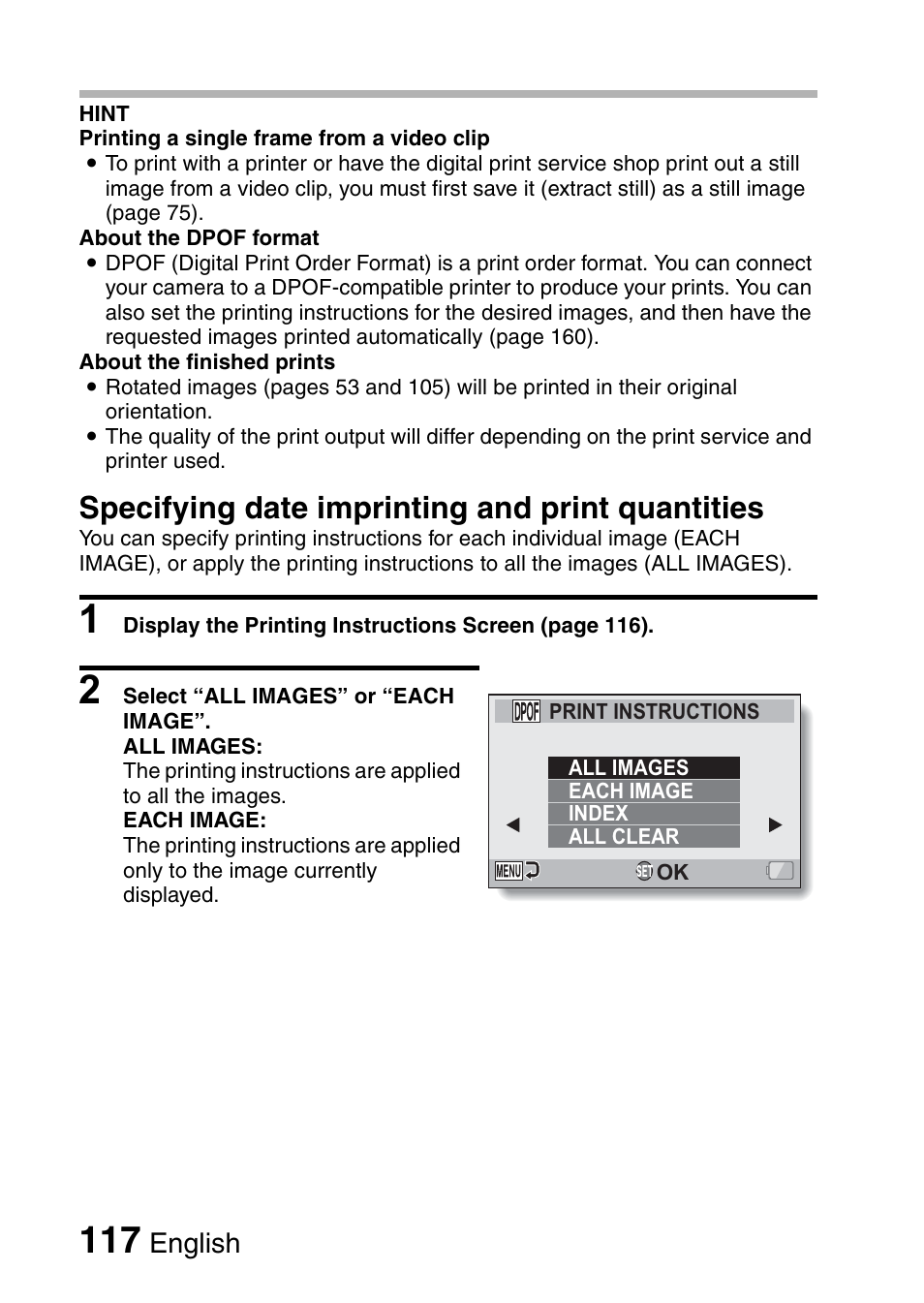 Specifying date imprinting and print quantities, English | Sanyo XACTI VPC-GH3GX User Manual | Page 126 / 204