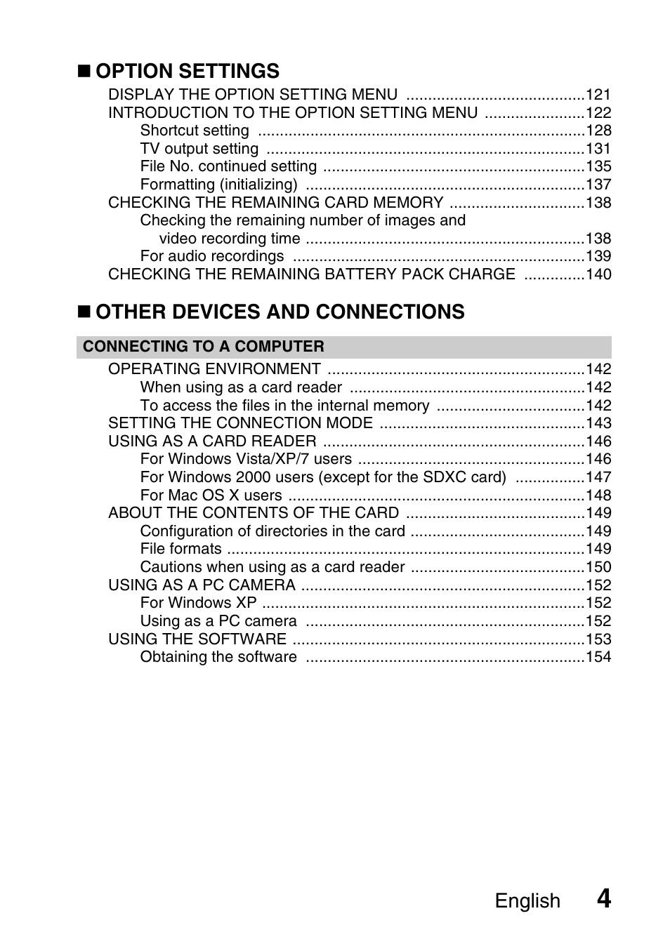 English, Option settings, Other devices and connections | Sanyo XACTI VPC-GH3GX User Manual | Page 13 / 204