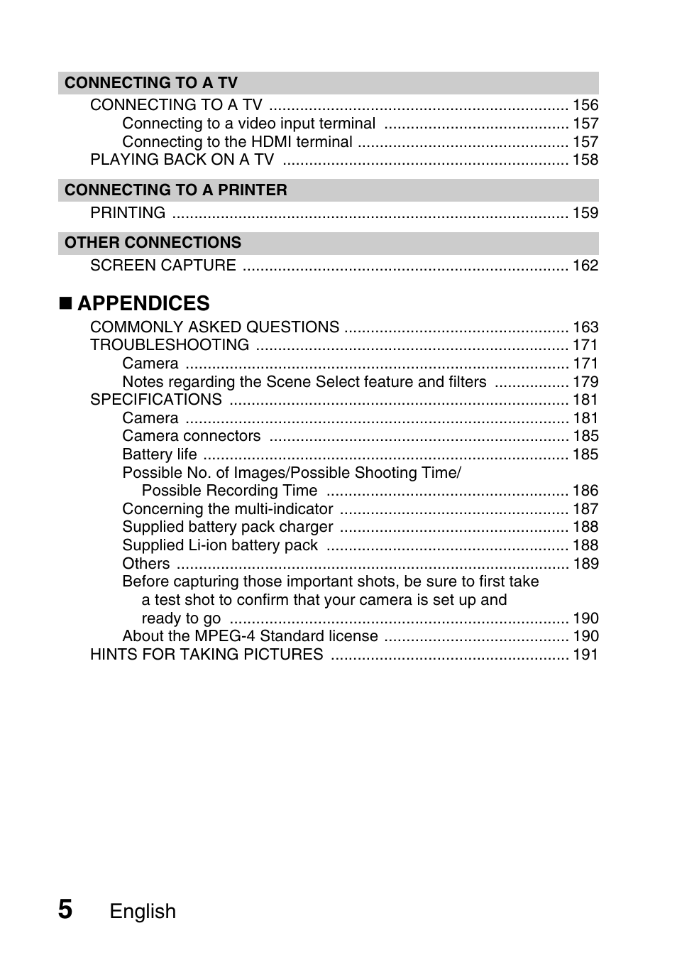 English, Appendices | Sanyo XACTI VPC-GH3GX User Manual | Page 14 / 204