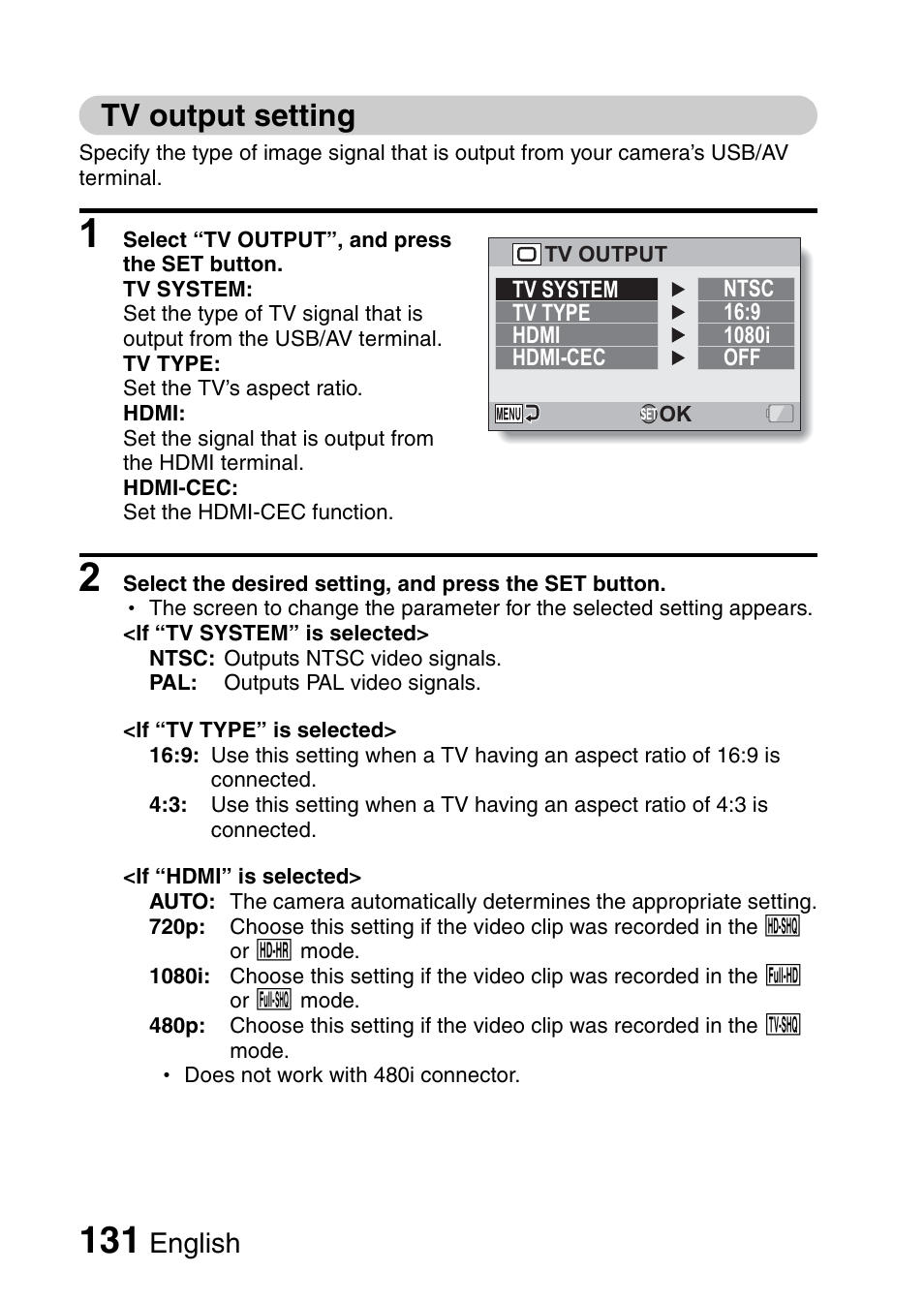 Tv output setting, English | Sanyo XACTI VPC-GH3GX User Manual | Page 140 / 204