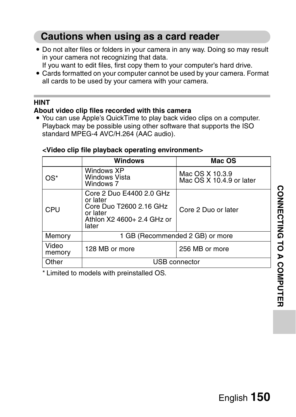 Cautions when using as a card reader, English | Sanyo XACTI VPC-GH3GX User Manual | Page 159 / 204