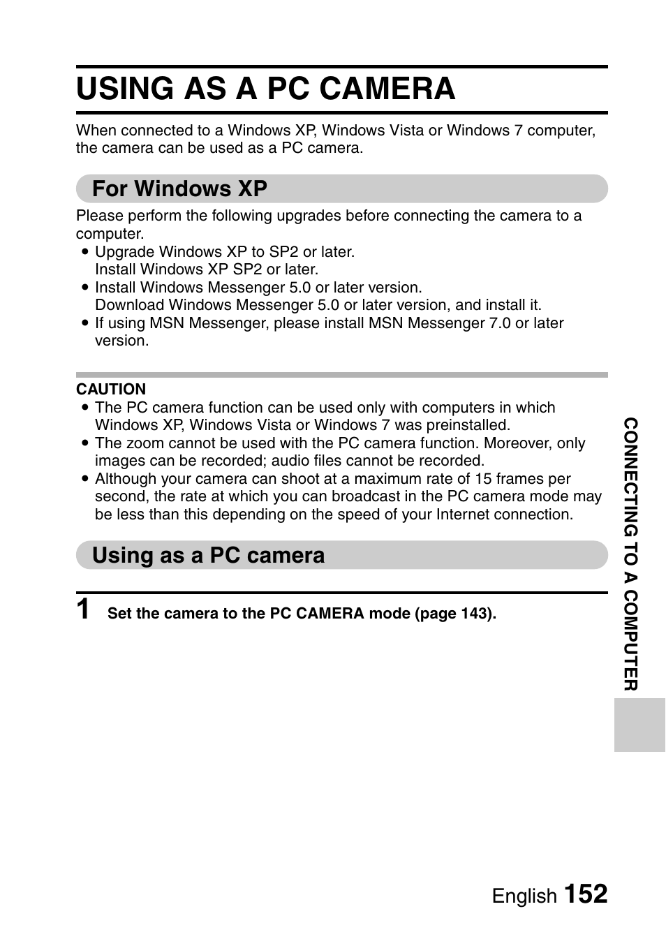 Using as a pc camera, For windows xp, English | Sanyo XACTI VPC-GH3GX User Manual | Page 161 / 204