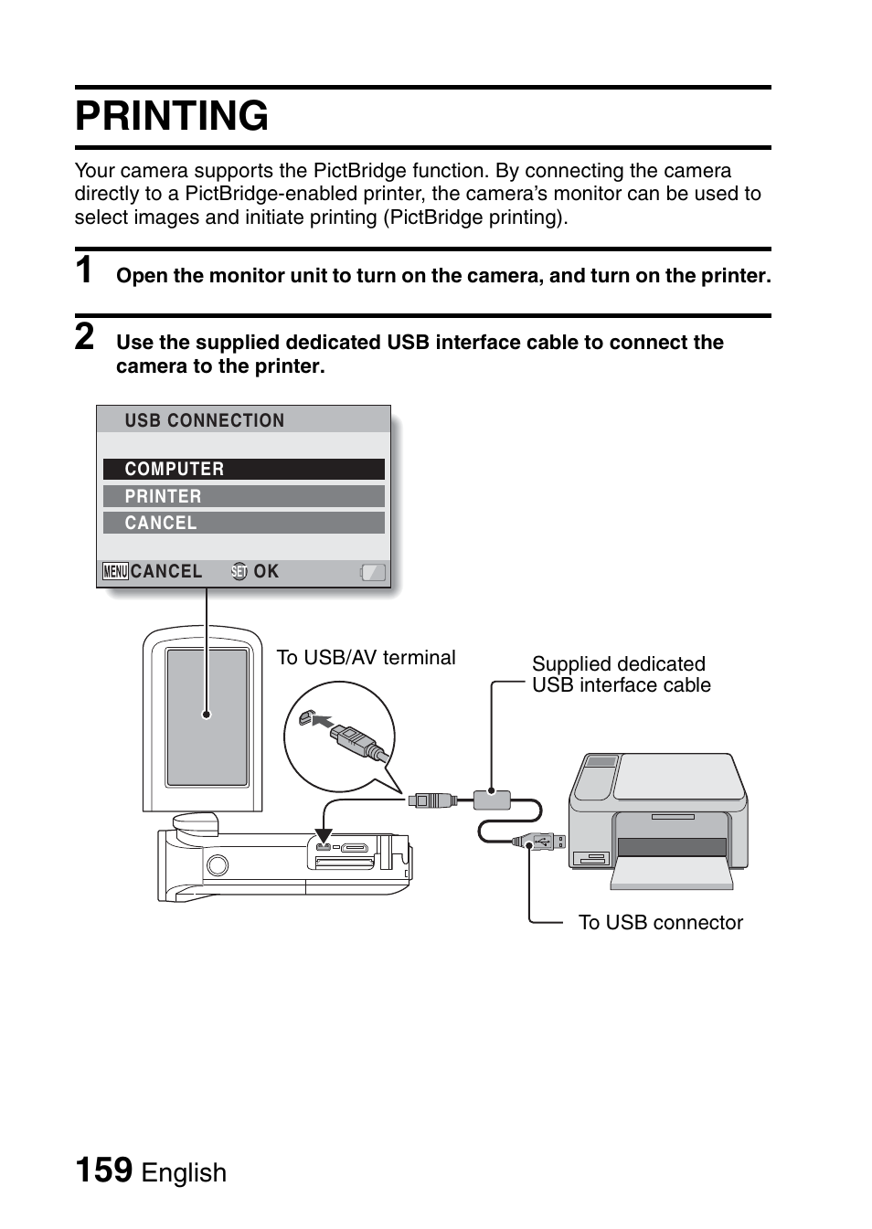 Connecting to a printer, Printing, English | Sanyo XACTI VPC-GH3GX User Manual | Page 168 / 204