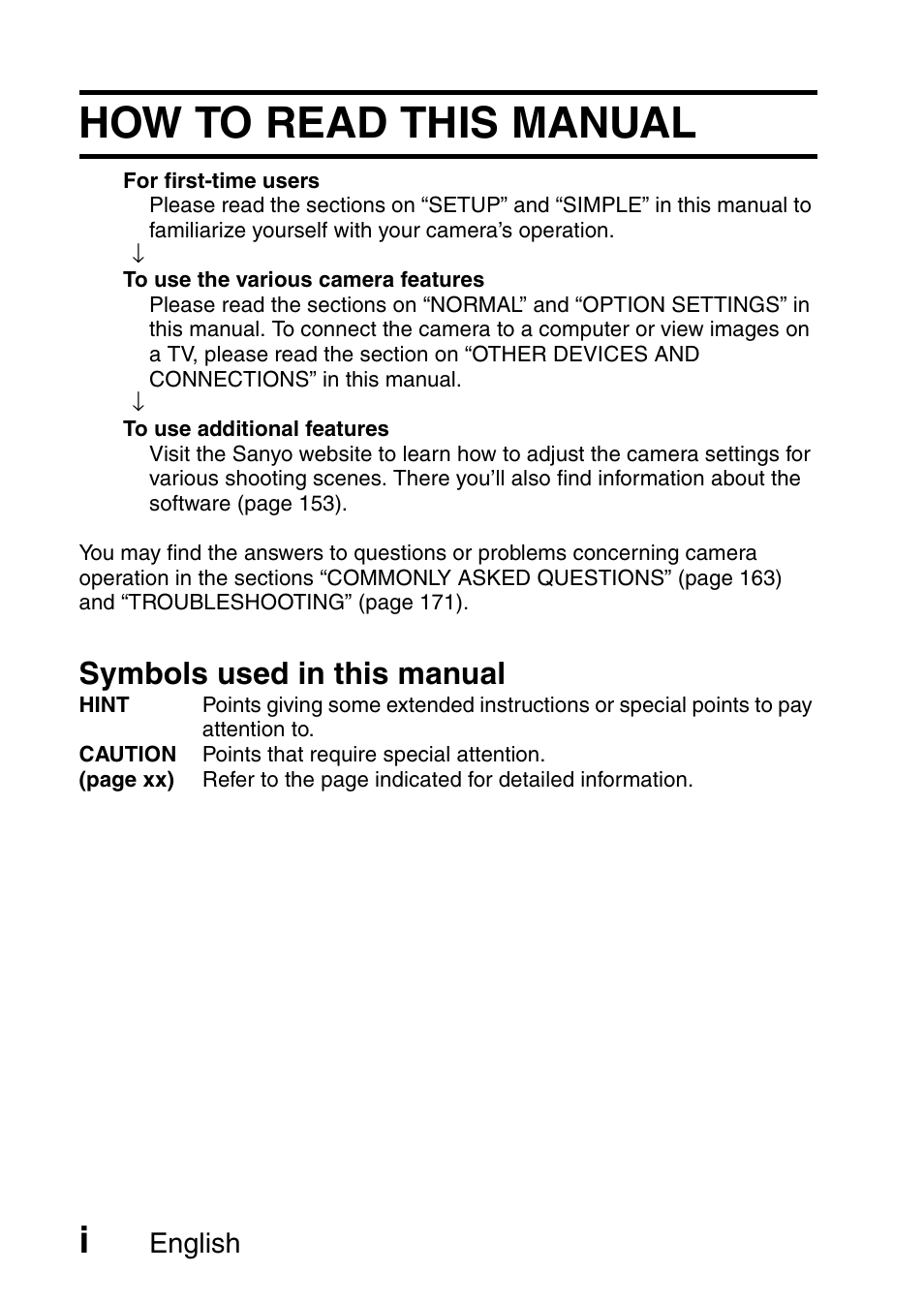 How to read this manual, Symbols used in this manual, English | Sanyo XACTI VPC-GH3GX User Manual | Page 2 / 204