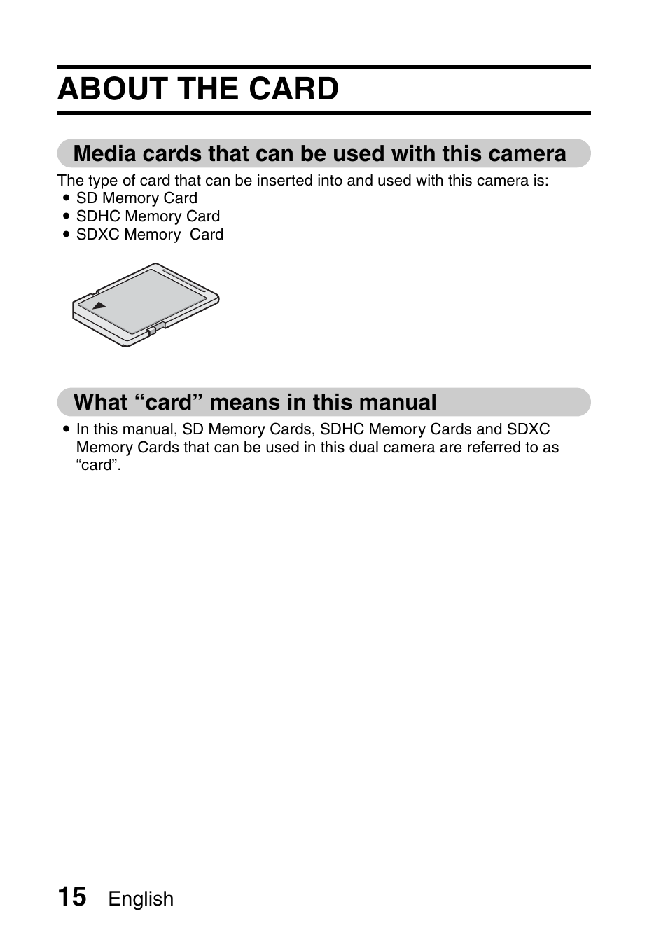 About the card, Media cards that can be used with this camera, What “card” means in this manual | Sanyo XACTI VPC-GH3GX User Manual | Page 24 / 204