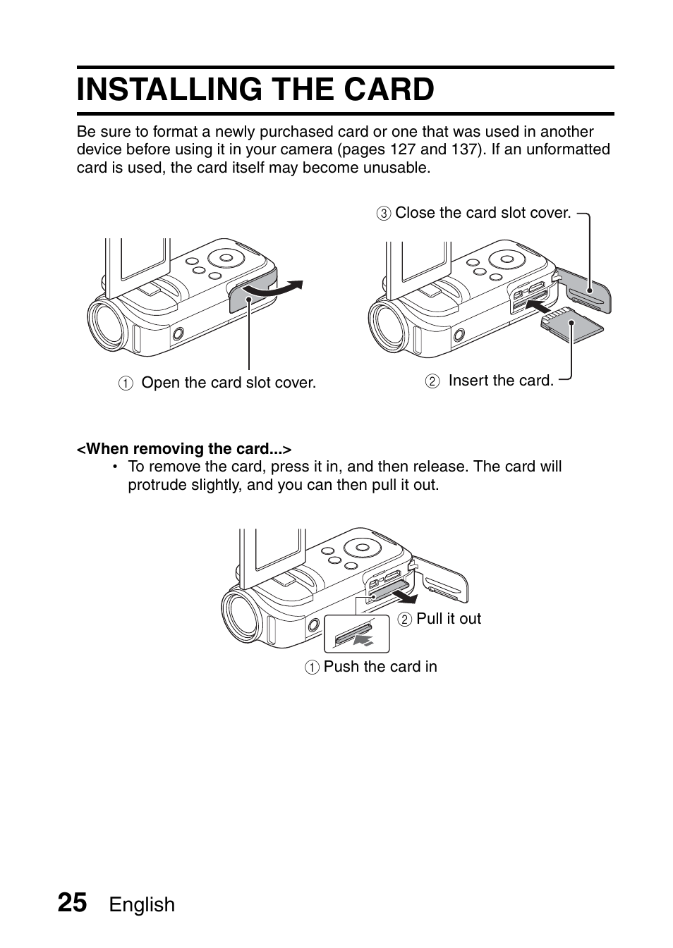 Installing the card | Sanyo XACTI VPC-GH3GX User Manual | Page 34 / 204