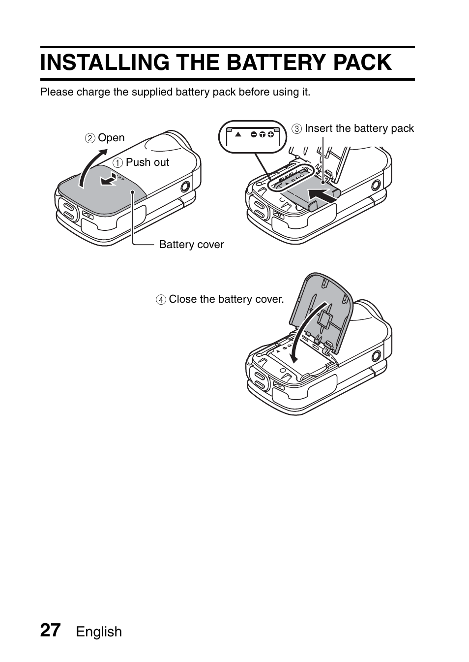 Installing the battery pack | Sanyo XACTI VPC-GH3GX User Manual | Page 36 / 204