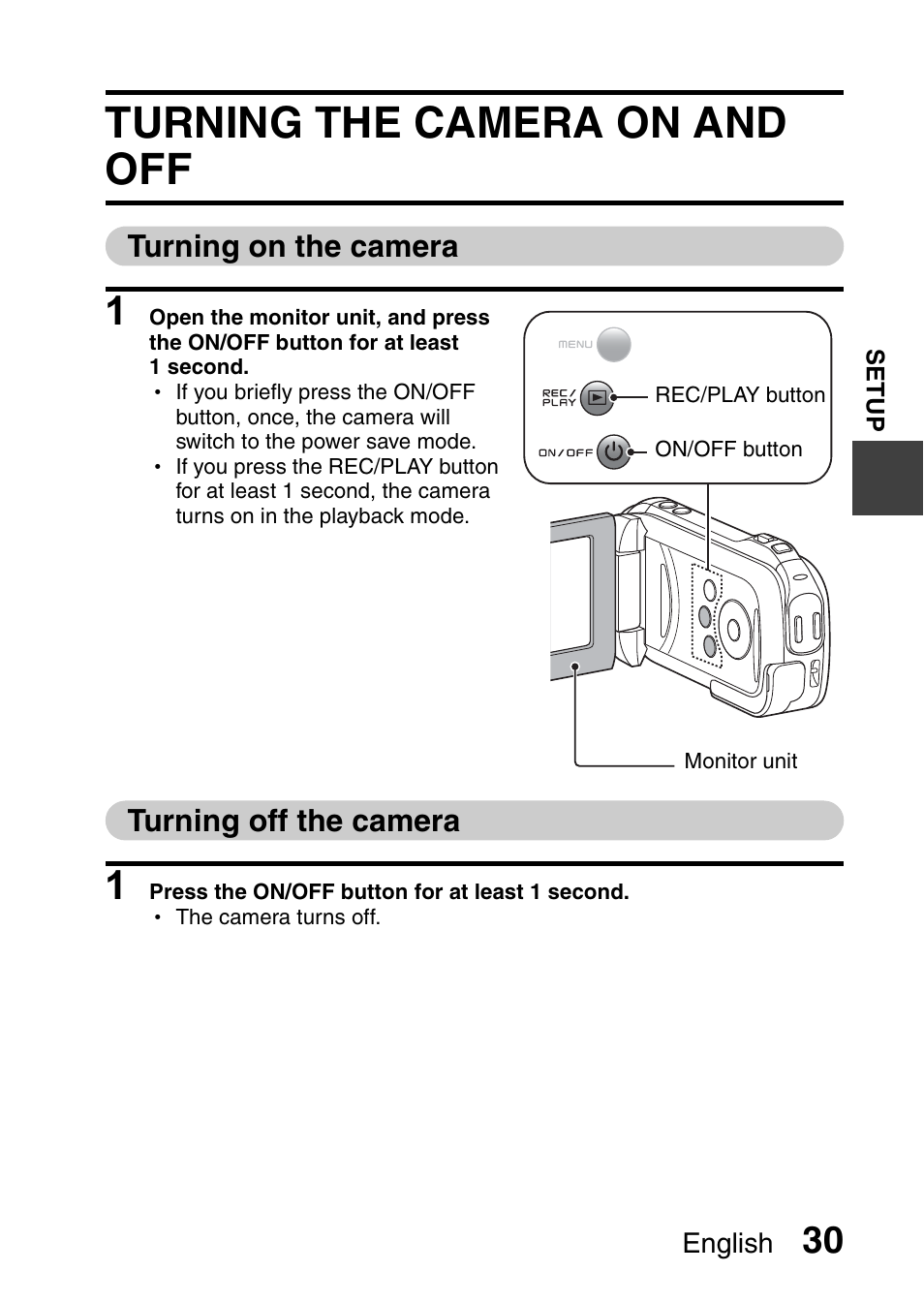 Turning the camera on and off, Turning on the camera, Turning off the camera | Sanyo XACTI VPC-GH3GX User Manual | Page 39 / 204