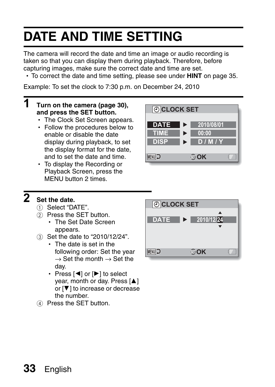 Date and time setting, English | Sanyo XACTI VPC-GH3GX User Manual | Page 42 / 204