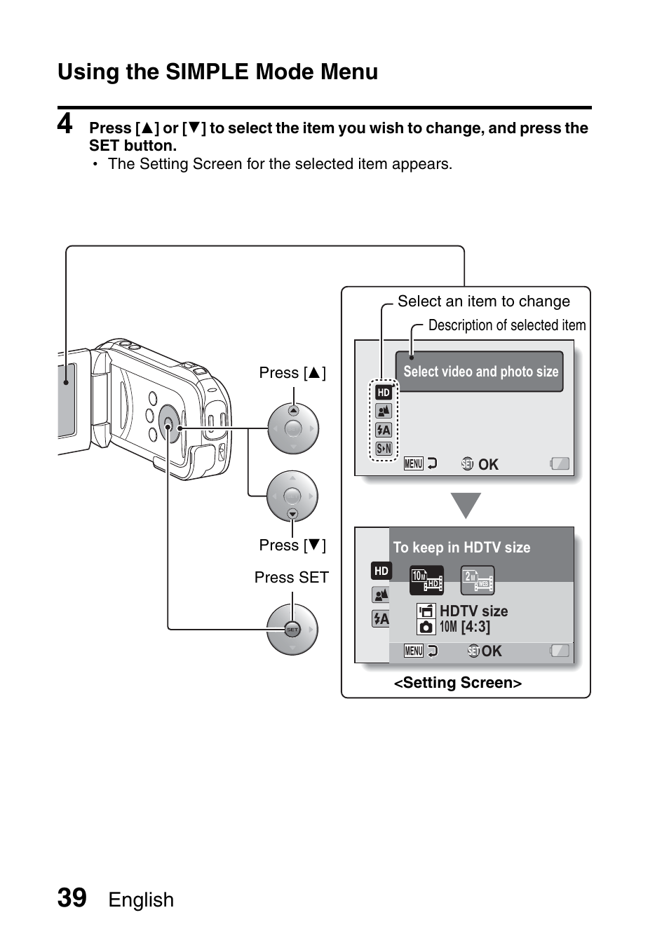 Using the simple mode menu, English | Sanyo XACTI VPC-GH3GX User Manual | Page 48 / 204