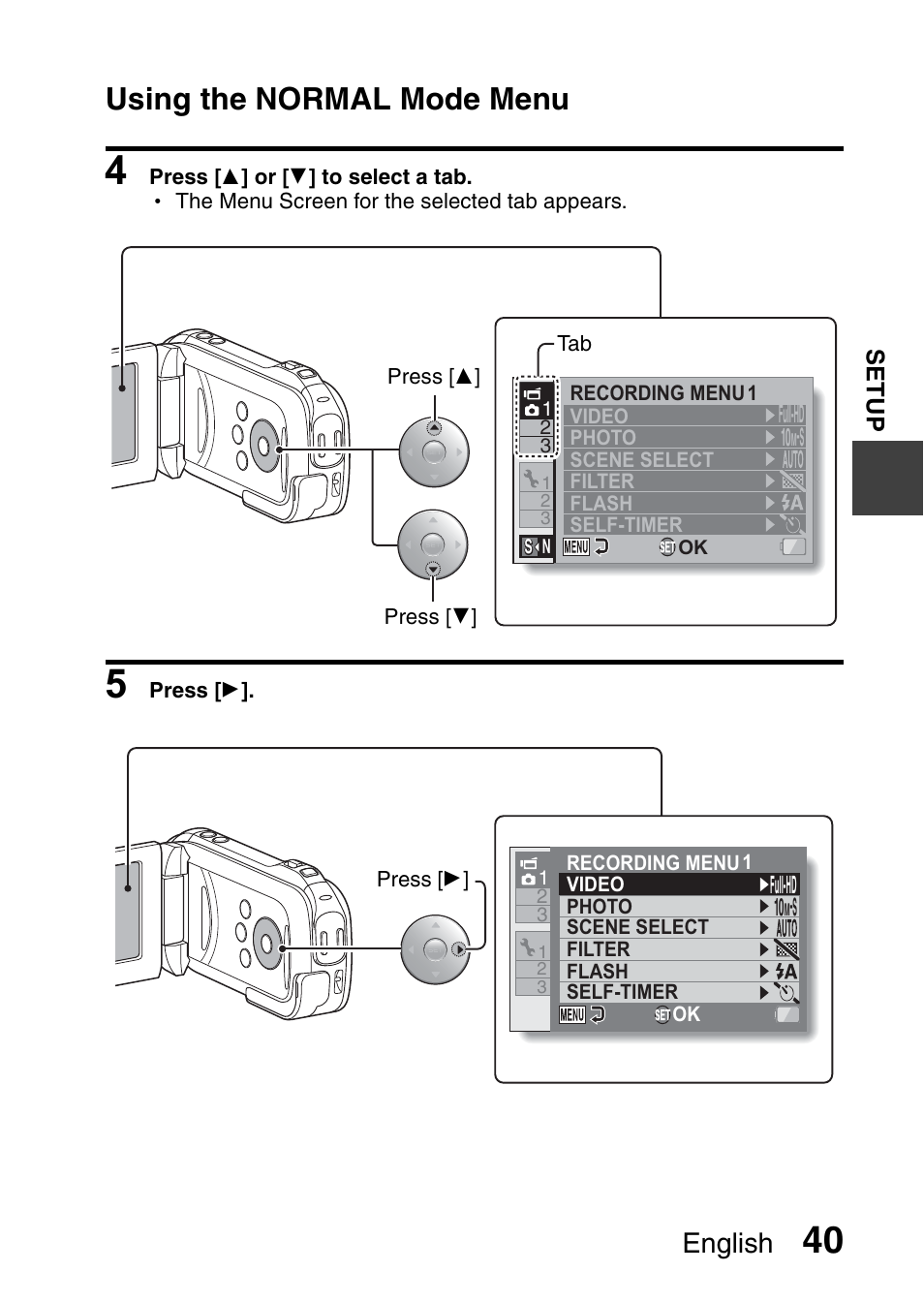 Using the normal mode menu, English | Sanyo XACTI VPC-GH3GX User Manual | Page 49 / 204