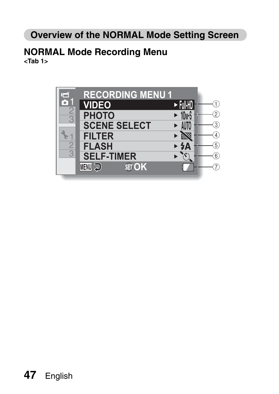 Overview of the normal mode setting screen, Full-hd | Sanyo XACTI VPC-GH3GX User Manual | Page 56 / 204