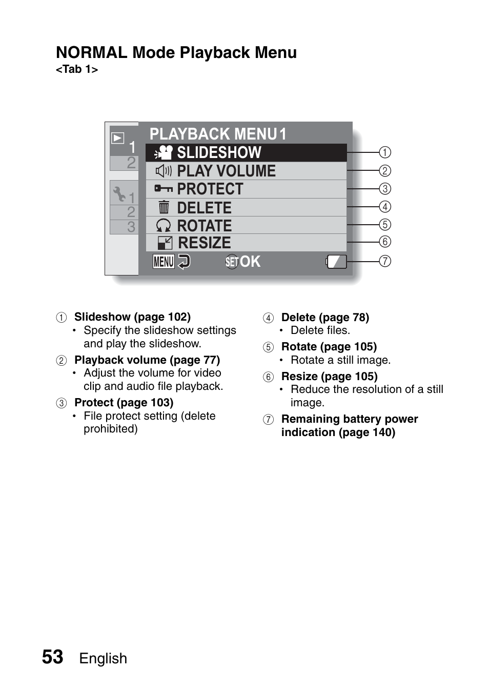 Resize, Normal mode playback menu | Sanyo XACTI VPC-GH3GX User Manual | Page 62 / 204