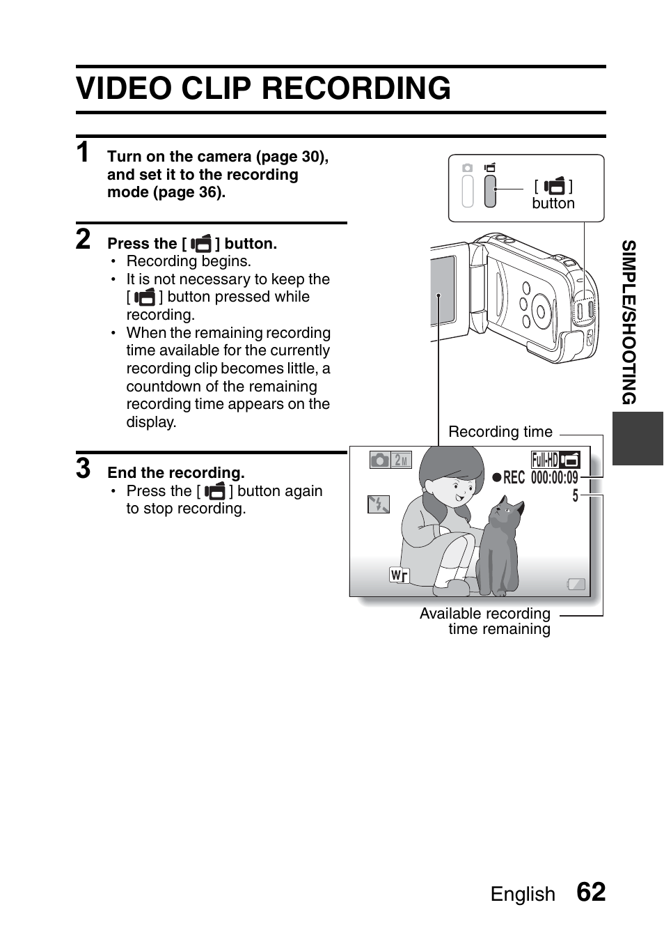 Video clip recording | Sanyo XACTI VPC-GH3GX User Manual | Page 71 / 204