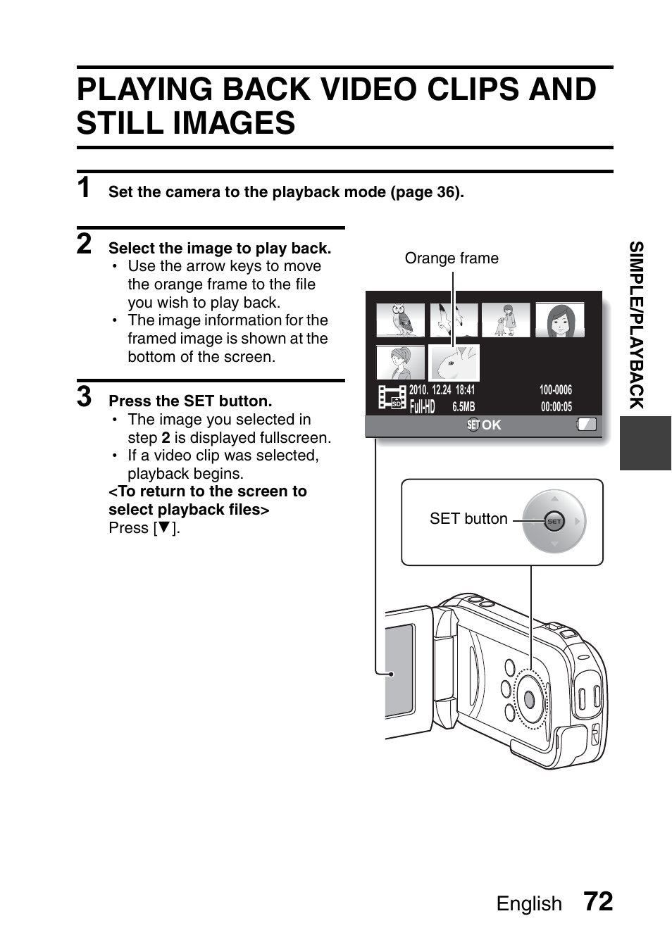 Playback, Playing back video clips and still images, English | Sanyo XACTI VPC-GH3GX User Manual | Page 81 / 204