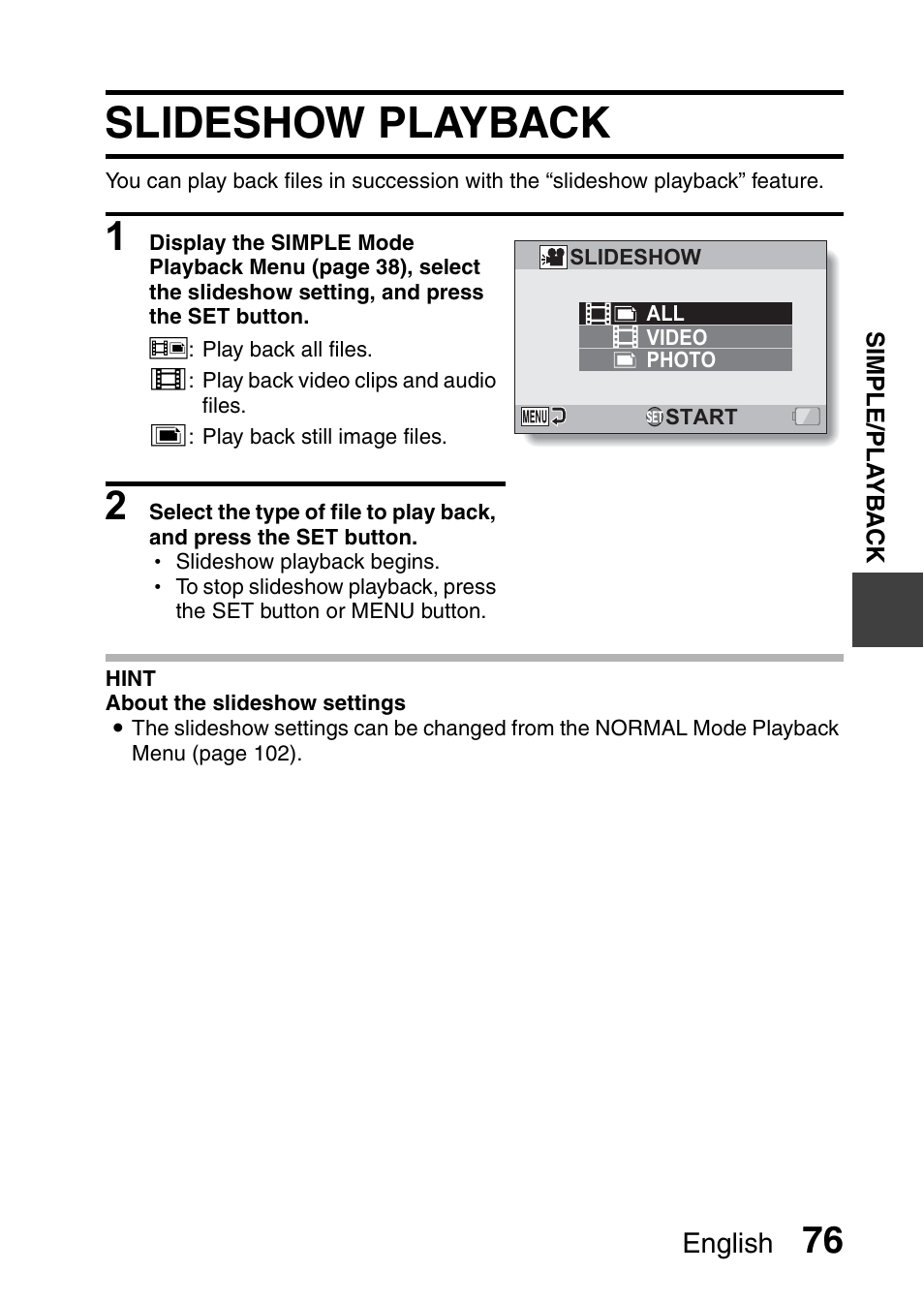 Slideshow playback | Sanyo XACTI VPC-GH3GX User Manual | Page 85 / 204