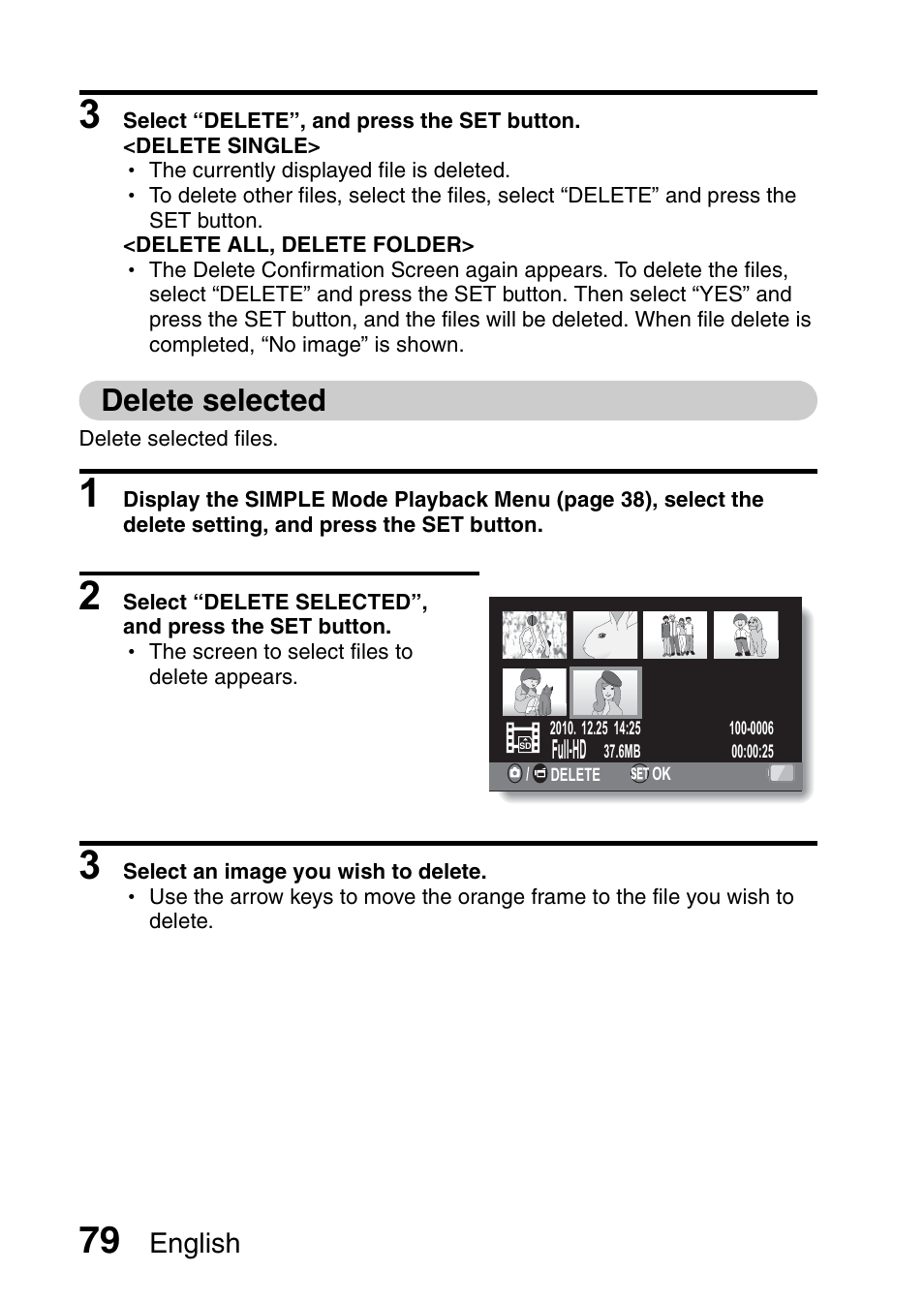 Delete selected, English | Sanyo XACTI VPC-GH3GX User Manual | Page 88 / 204