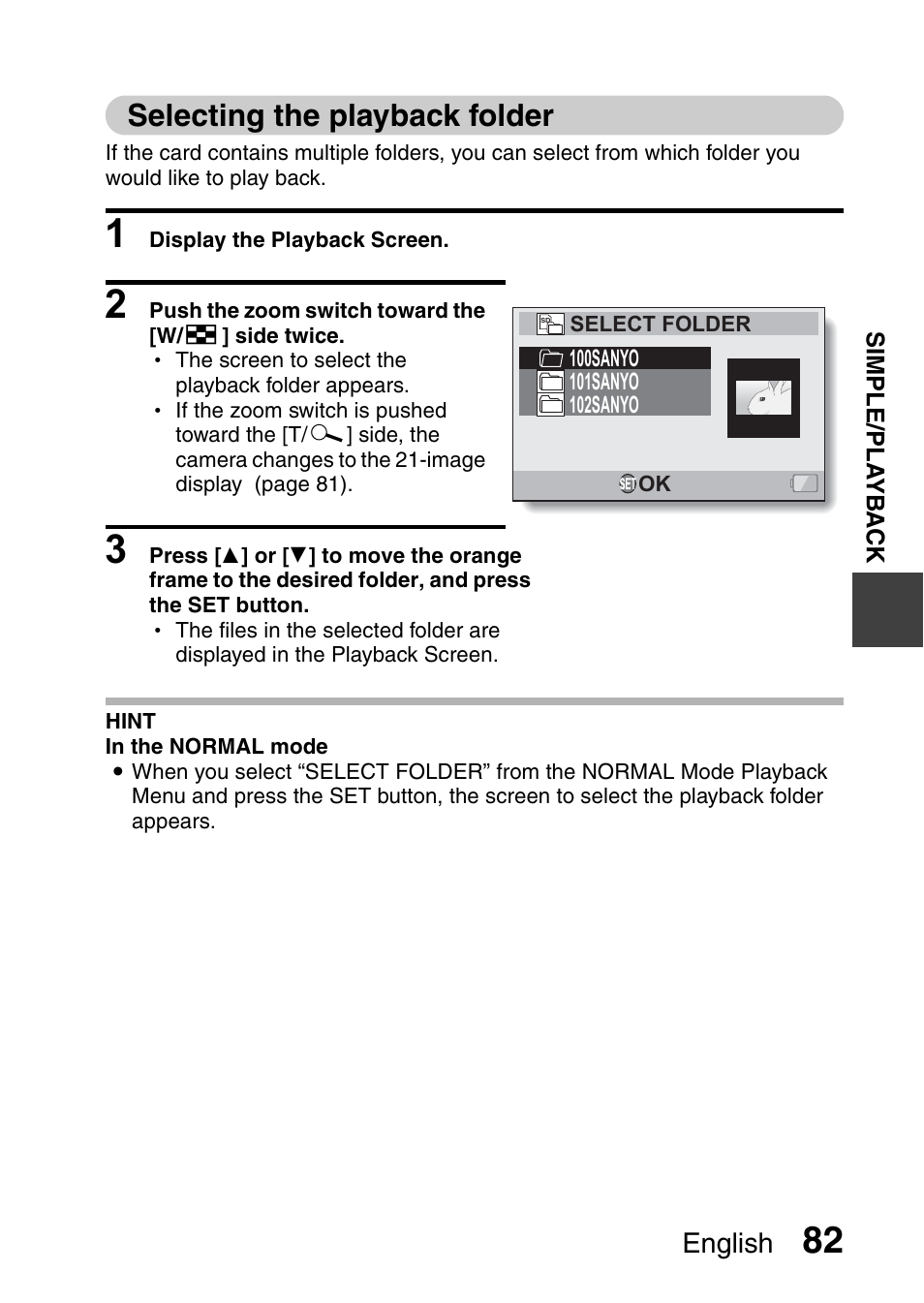 Selecting the playback folder, English | Sanyo XACTI VPC-GH3GX User Manual | Page 91 / 204