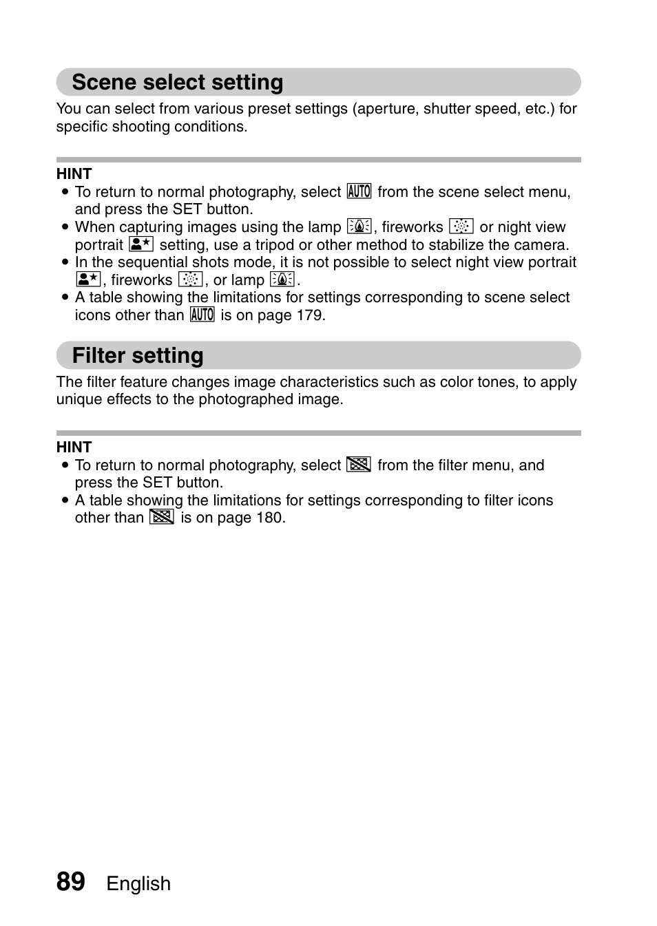 Scene select setting, Filter setting, English | Sanyo XACTI VPC-GH3GX User Manual | Page 98 / 204