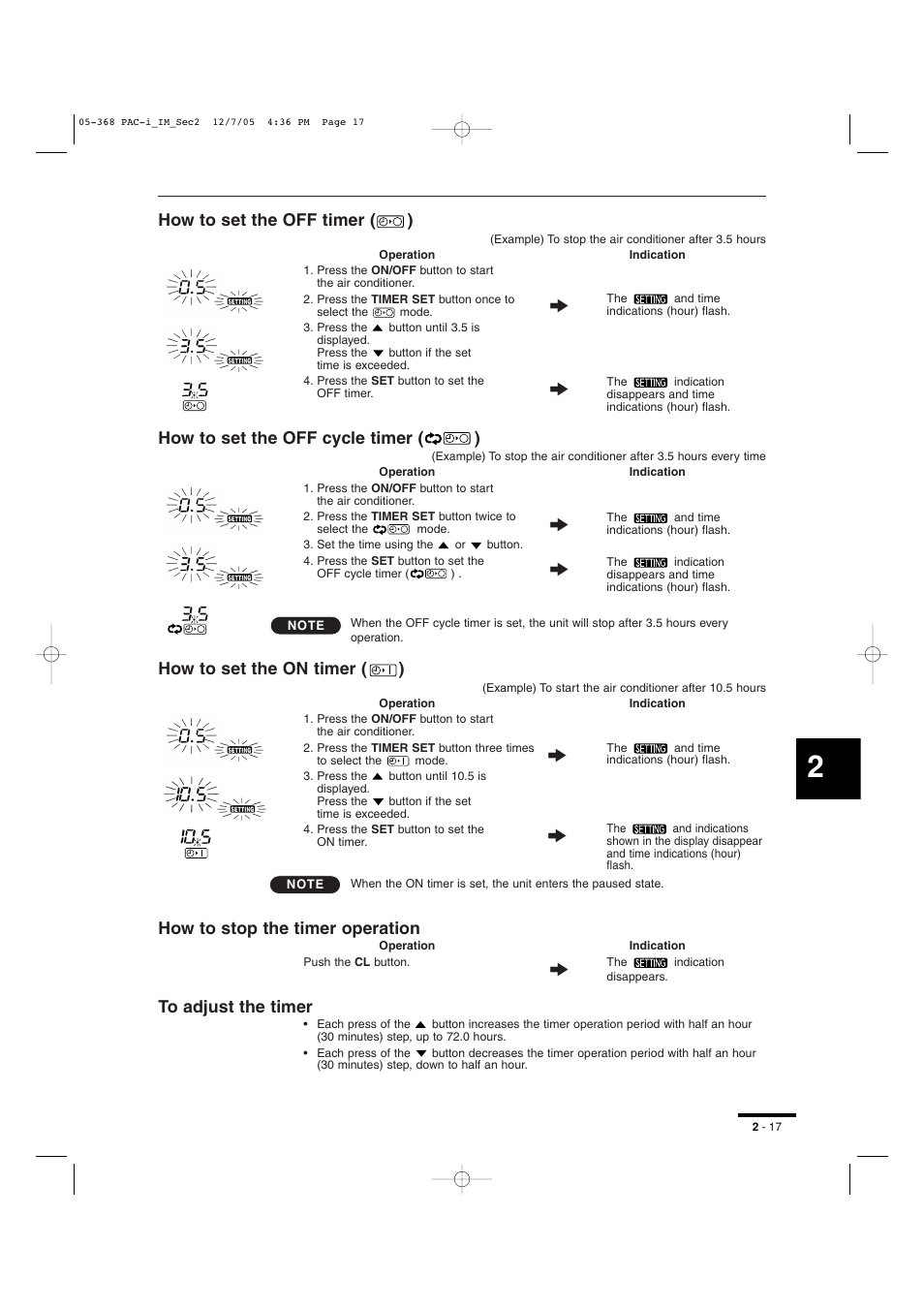 How to set the off timer ( ), How to set the off cycle timer ( ), How to set the on timer ( ) | How to stop the timer operation | Sanyo KH2672R User Manual | Page 35 / 48