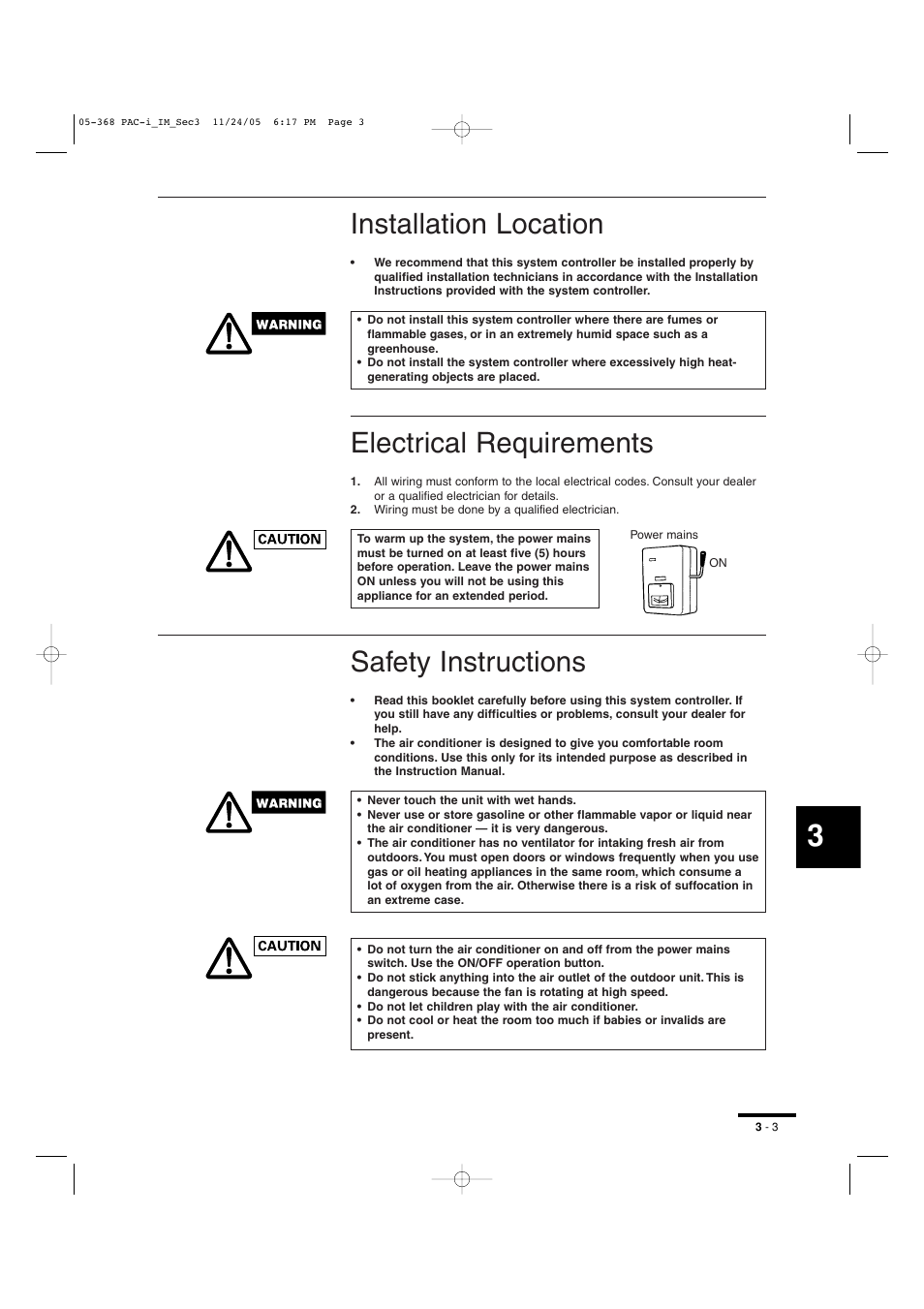 Installation location, Electrical requirements, Safety instructions | Sanyo KH2672R User Manual | Page 39 / 48