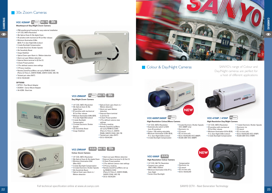 30x zoom cameras, Colour & day/night cameras | Sanyo VCC-ZM500P User Manual | Page 12 / 19