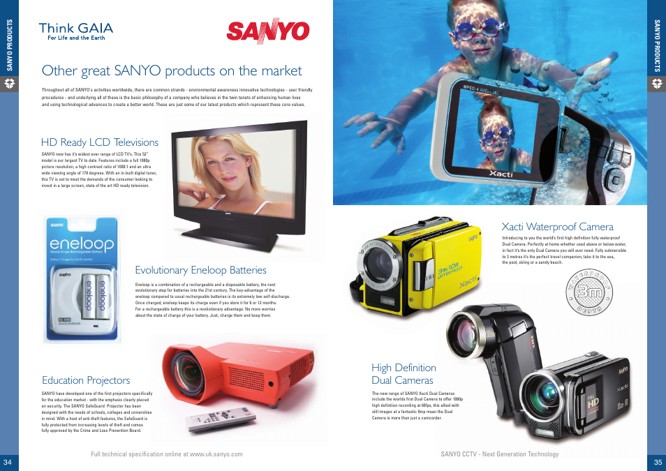 Other great sanyo products on the market, Hd ready lcd televisions, Xacti waterproof camera | Evolutionary eneloop batteries, Education projectors, High definition dual cameras | Sanyo VCC-ZM500P User Manual | Page 18 / 19