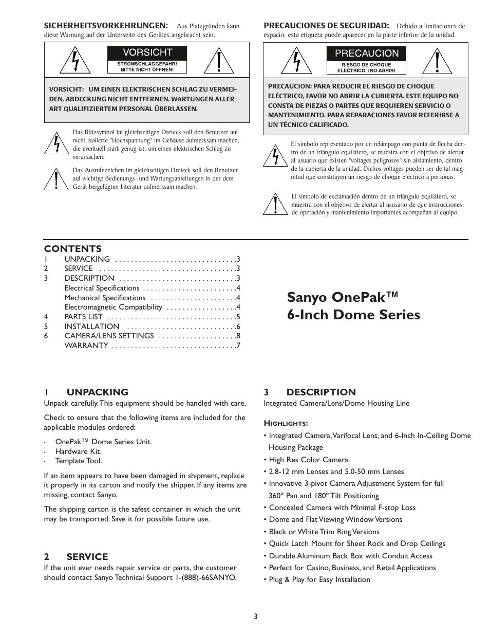 Sanyo onepak™ 6-inch dome series | Sanyo Security Camera User Manual | Page 3 / 8