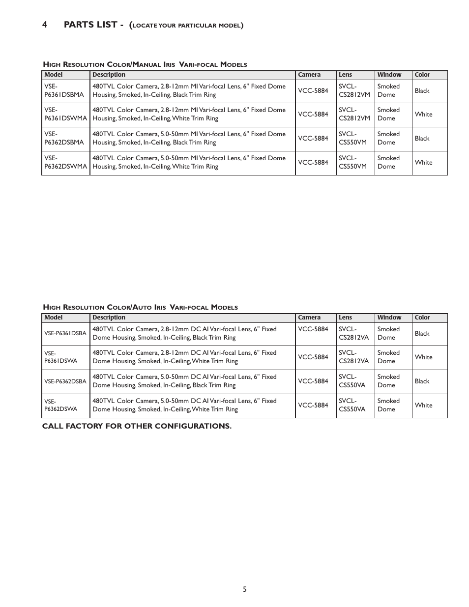 4parts list | Sanyo Security Camera User Manual | Page 5 / 8